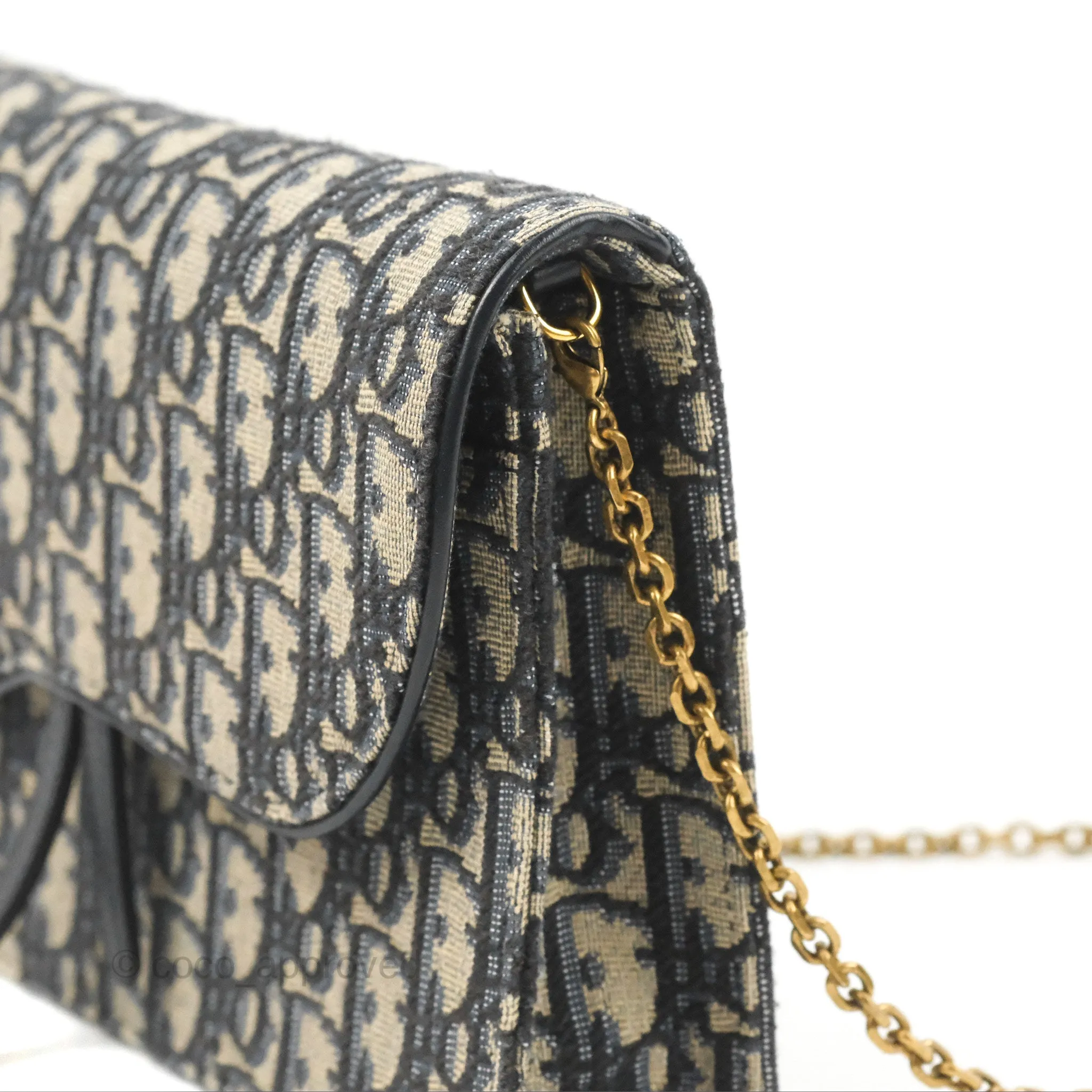 Christian Dior Saddle Chain Pouch Navy Oblique Jacquard
