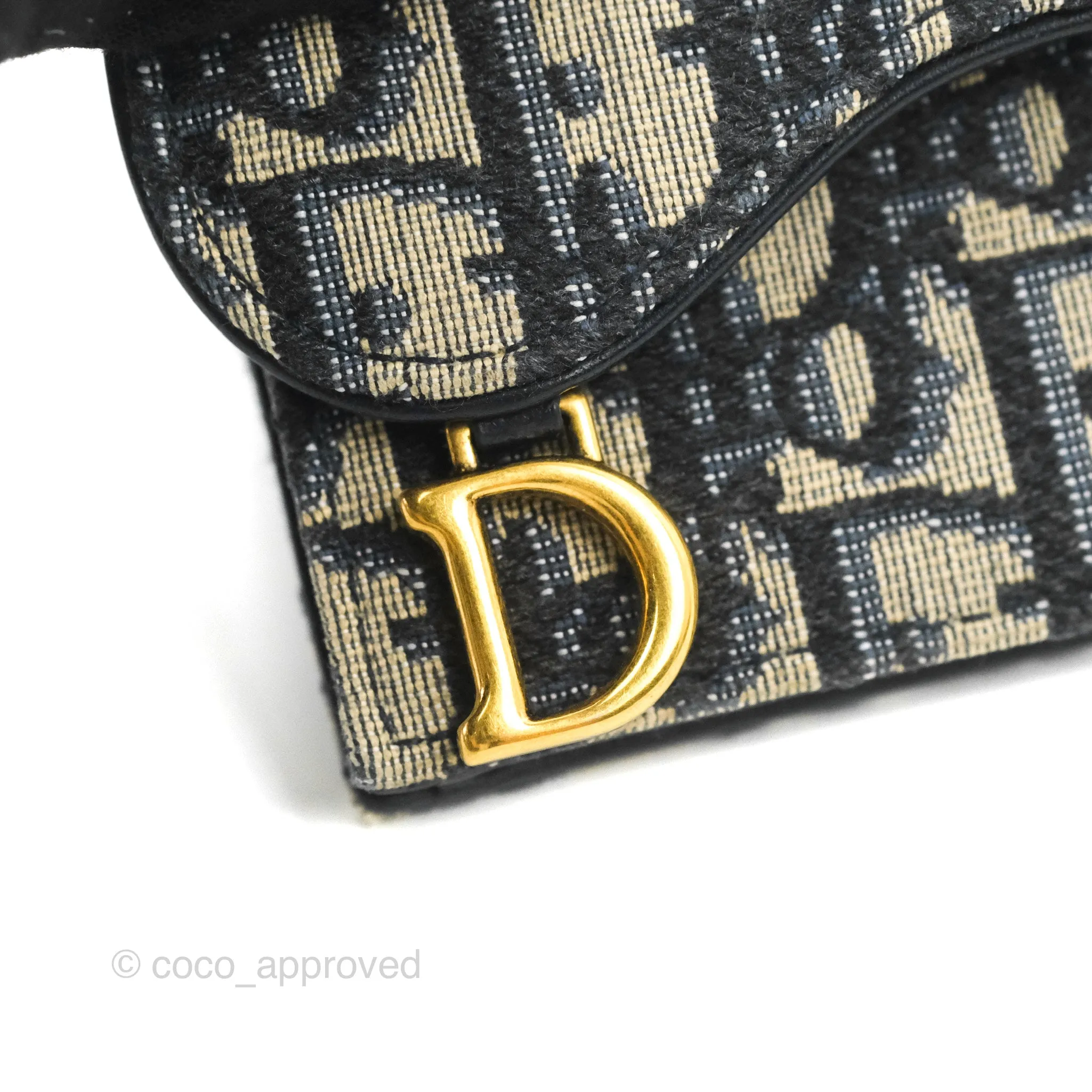 Christian Dior Saddle Flap Card Holder Blue Dior Oblique Jacquard
