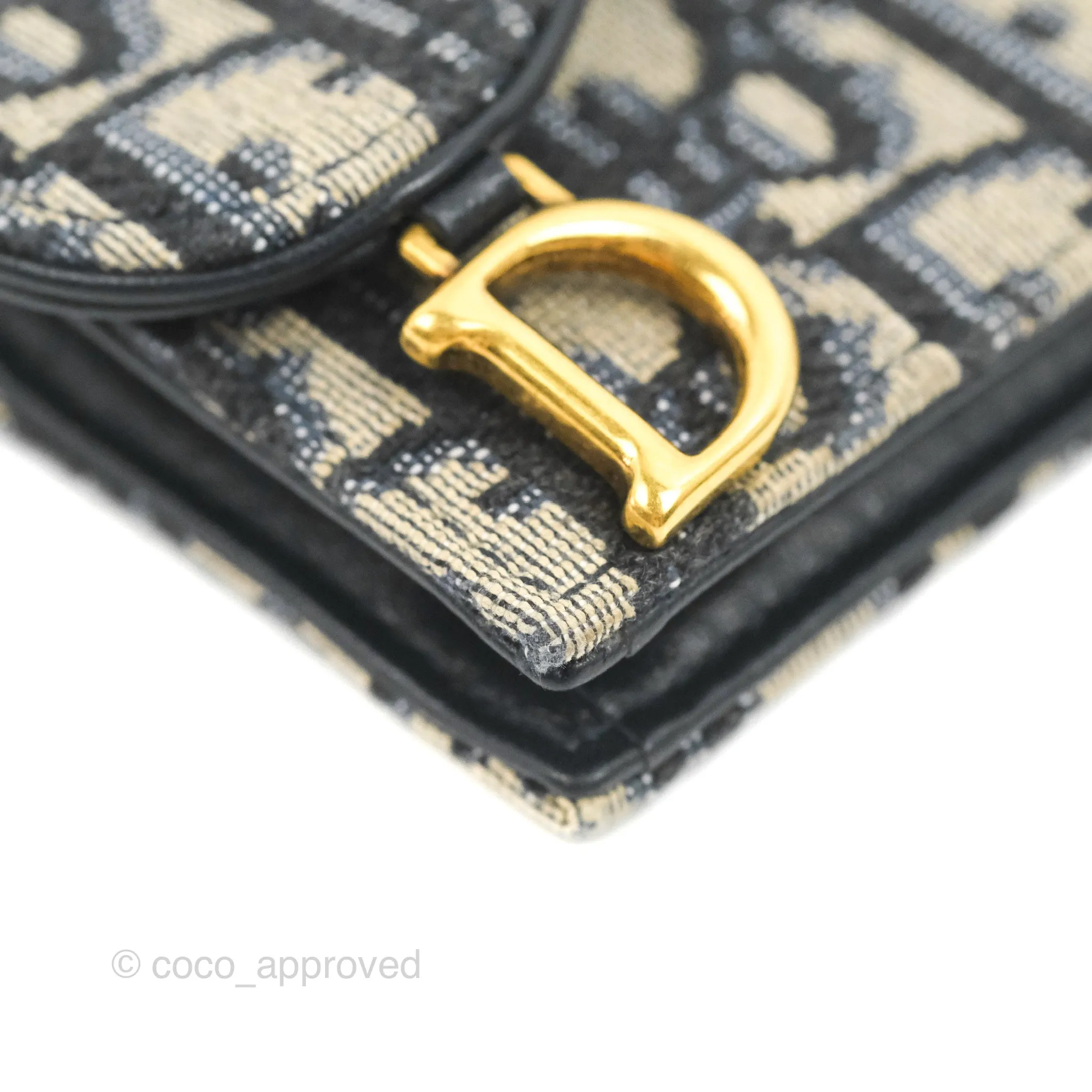 Christian Dior Saddle Flap Card Holder Blue Dior Oblique Jacquard