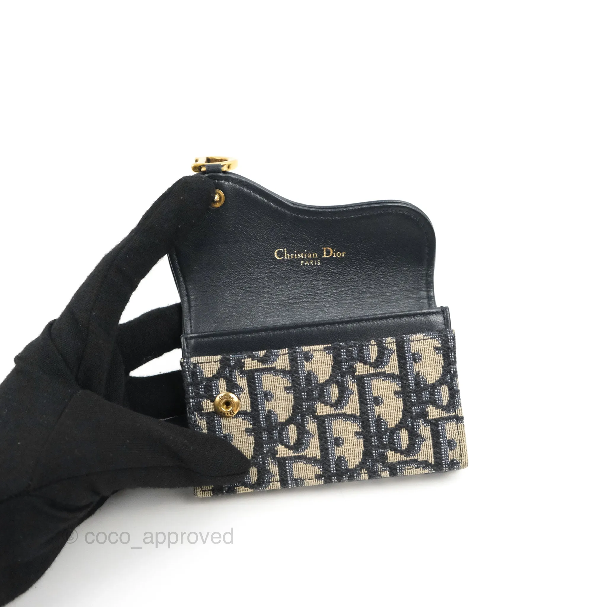 Christian Dior Saddle Flap Card Holder Blue Dior Oblique Jacquard