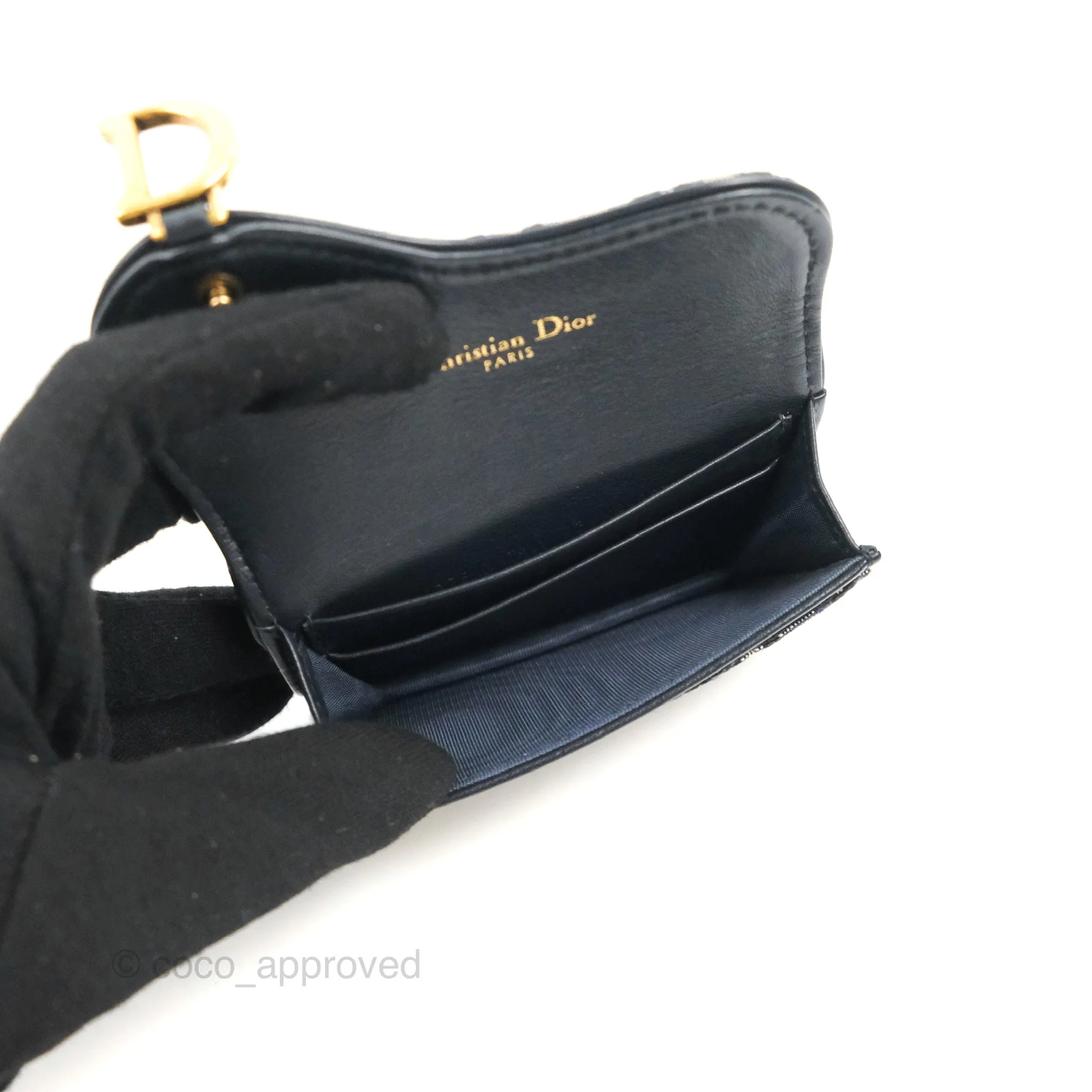 Christian Dior Saddle Flap Card Holder Blue Dior Oblique Jacquard