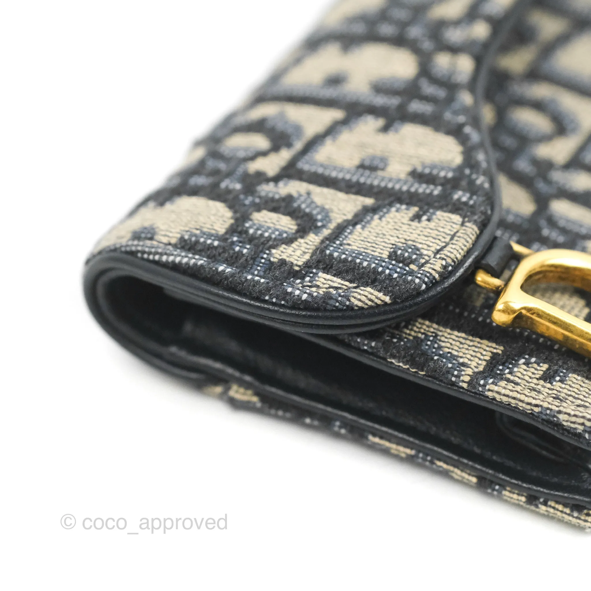 Christian Dior Saddle Flap Card Holder Blue Dior Oblique Jacquard