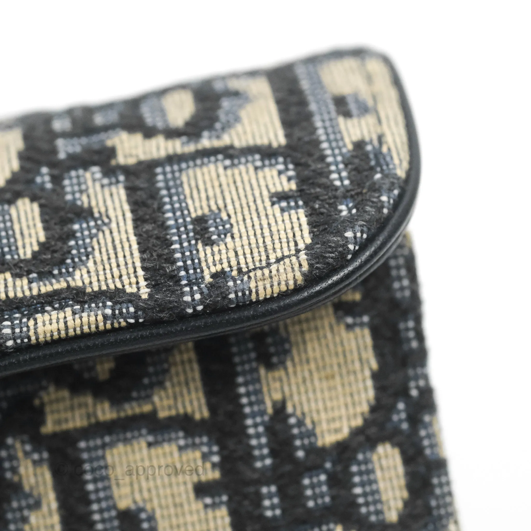 Christian Dior Saddle Flap Card Holder Blue Dior Oblique Jacquard