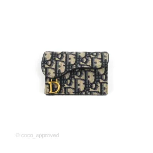 Christian Dior Saddle Flap Card Holder Blue Dior Oblique Jacquard