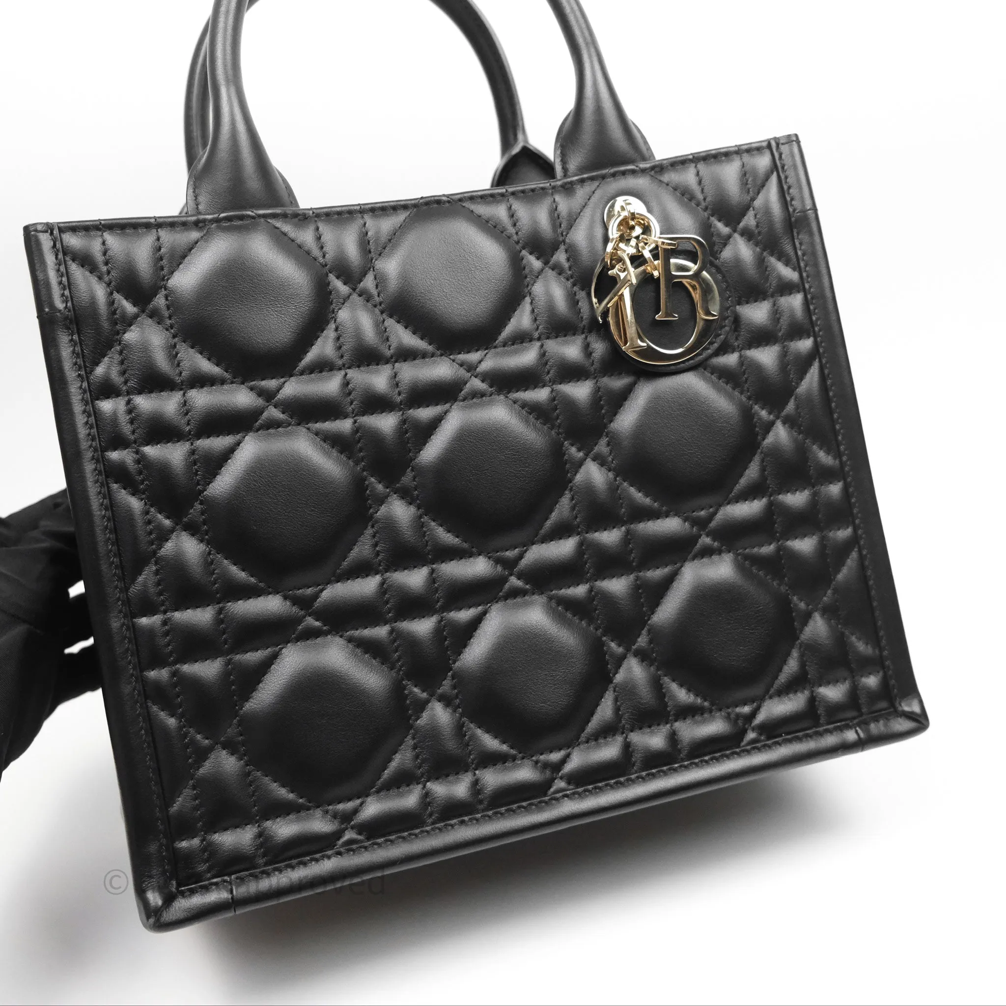 Christian Dior Small Dior Book Tote Black Macrocannage Calfskin Gold Hardware