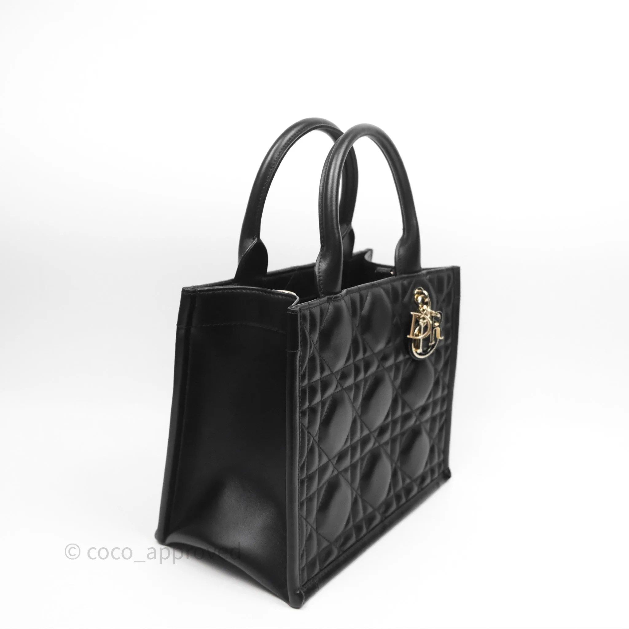 Christian Dior Small Dior Book Tote Black Macrocannage Calfskin Gold Hardware
