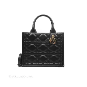 Christian Dior Small Dior Book Tote Black Macrocannage Calfskin Gold Hardware
