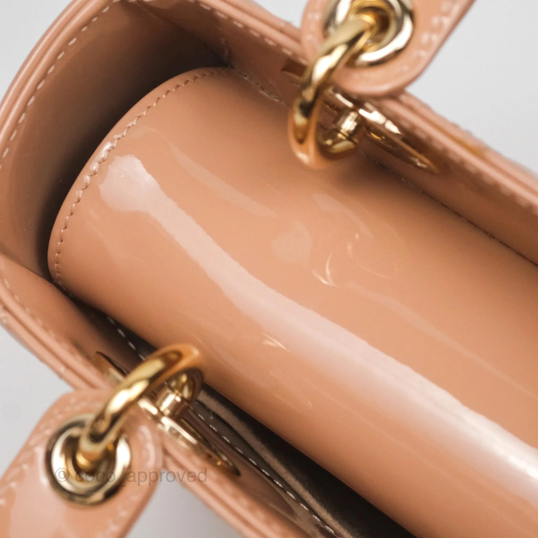 Christian Dior Small Lady Dior My ABCDior Beige Patent Gold Hardware