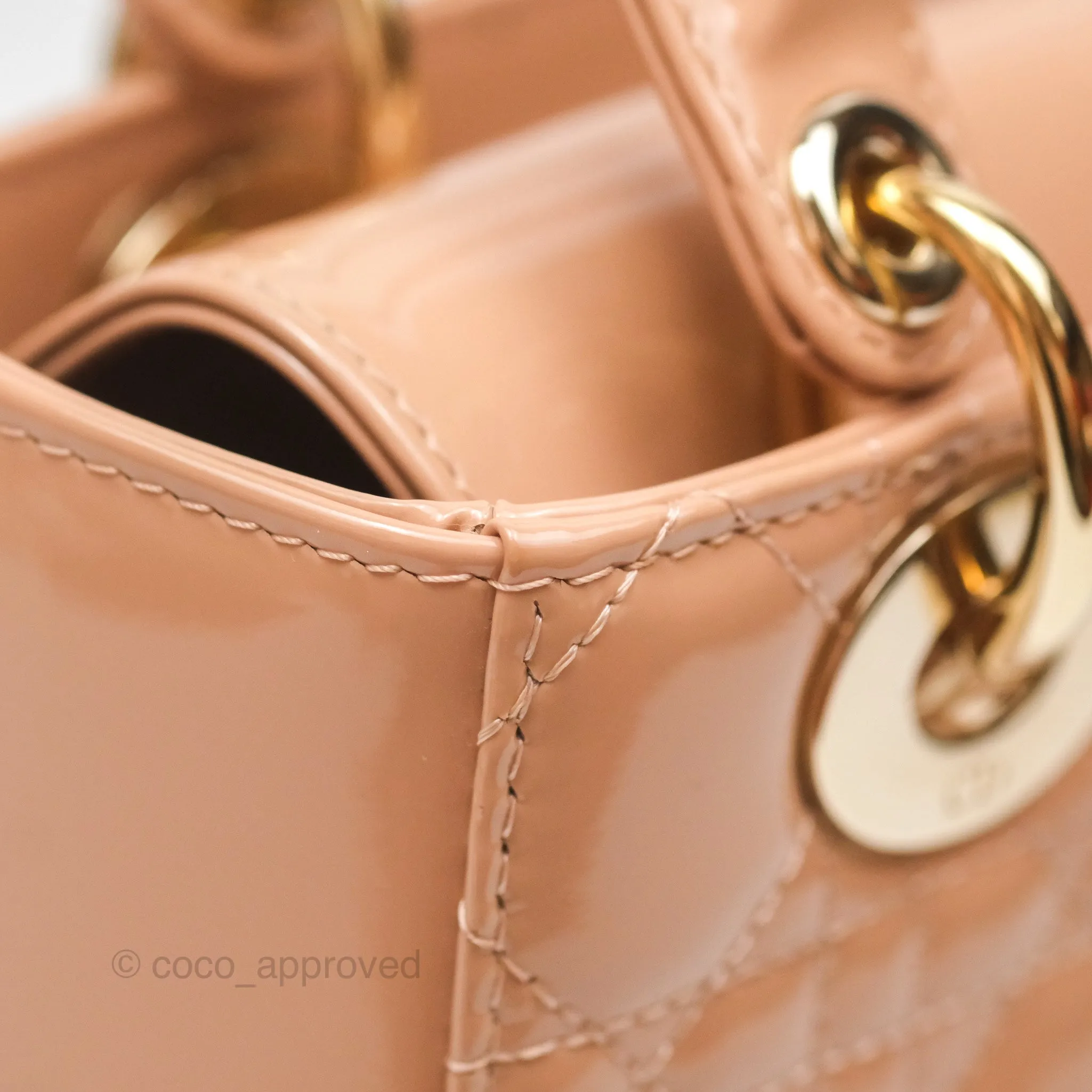 Christian Dior Small Lady Dior My ABCDior Beige Patent Gold Hardware