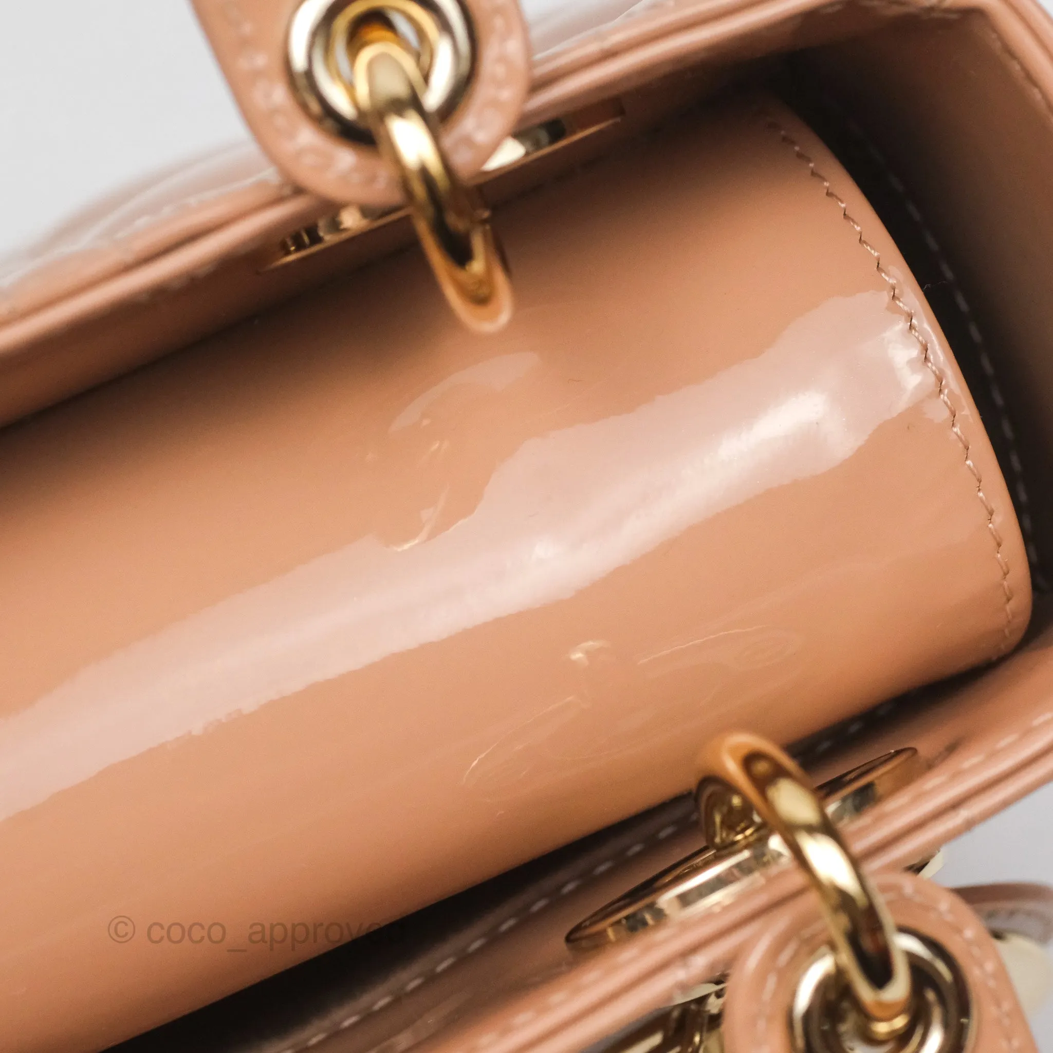 Christian Dior Small Lady Dior My ABCDior Beige Patent Gold Hardware