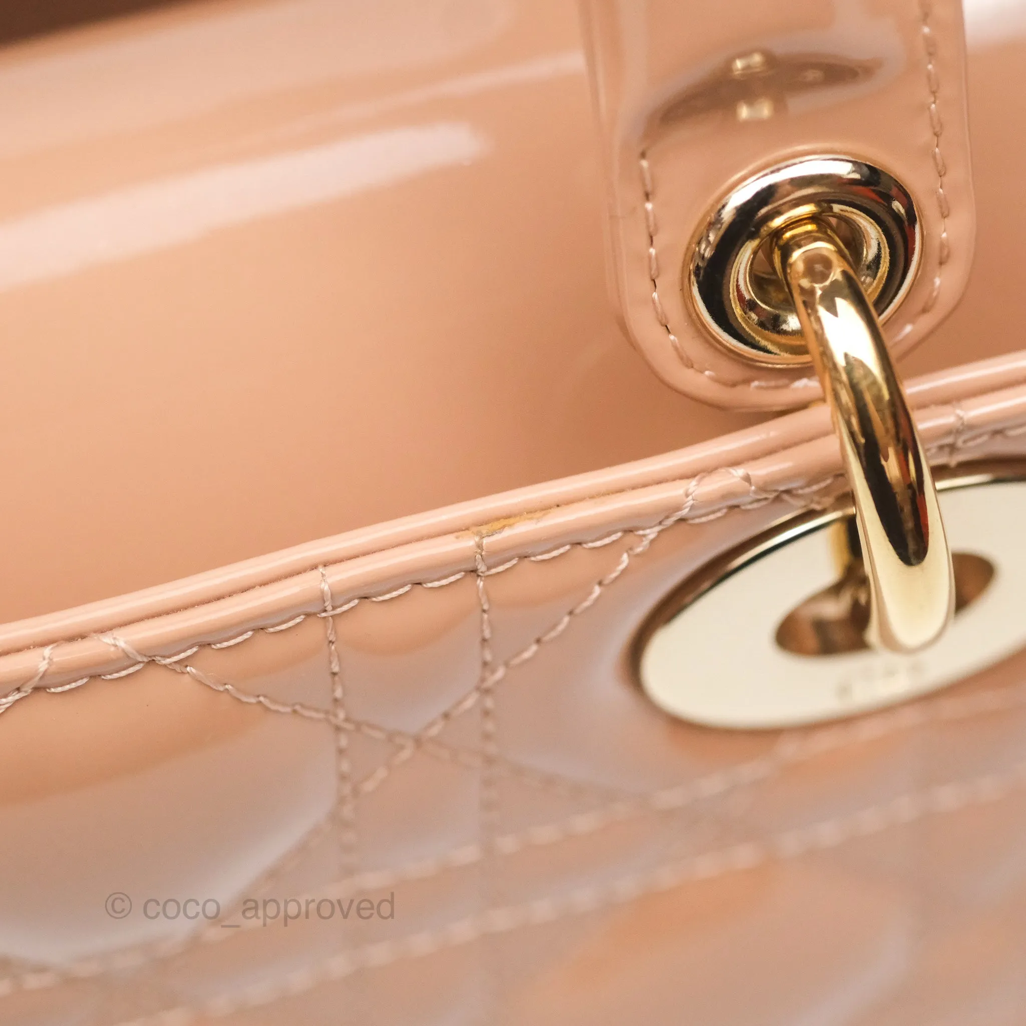 Christian Dior Small Lady Dior My ABCDior Beige Patent Gold Hardware
