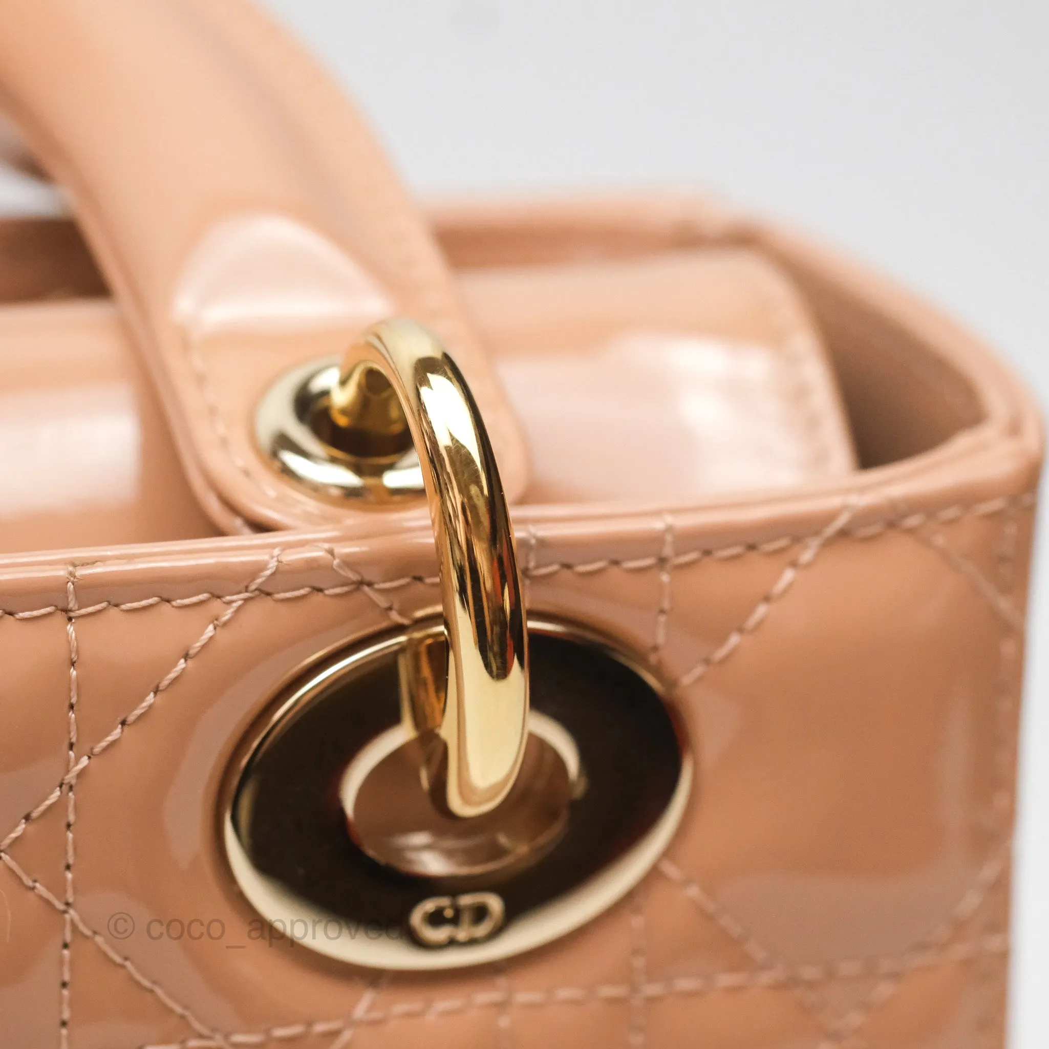 Christian Dior Small Lady Dior My ABCDior Beige Patent Gold Hardware