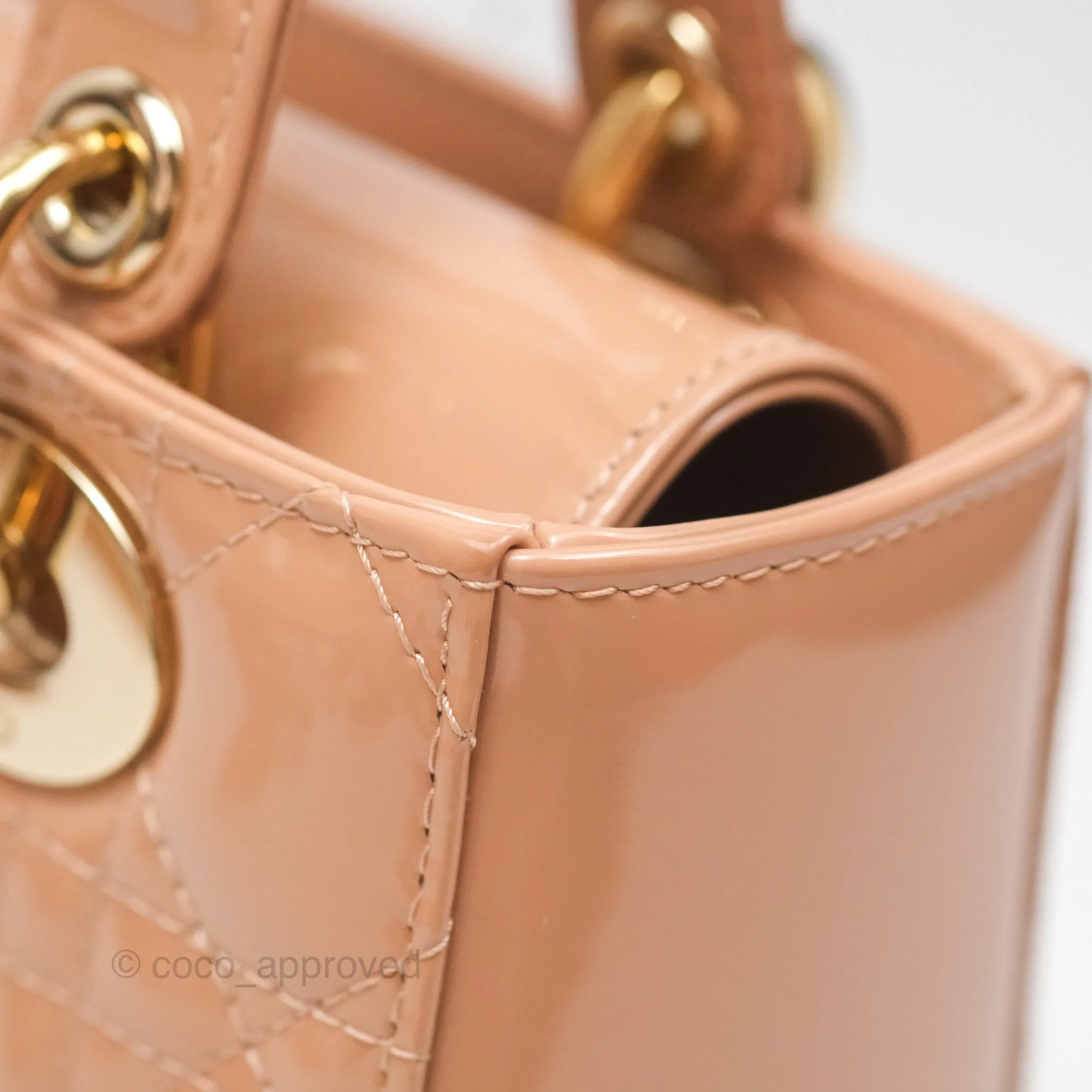 Christian Dior Small Lady Dior My ABCDior Beige Patent Gold Hardware