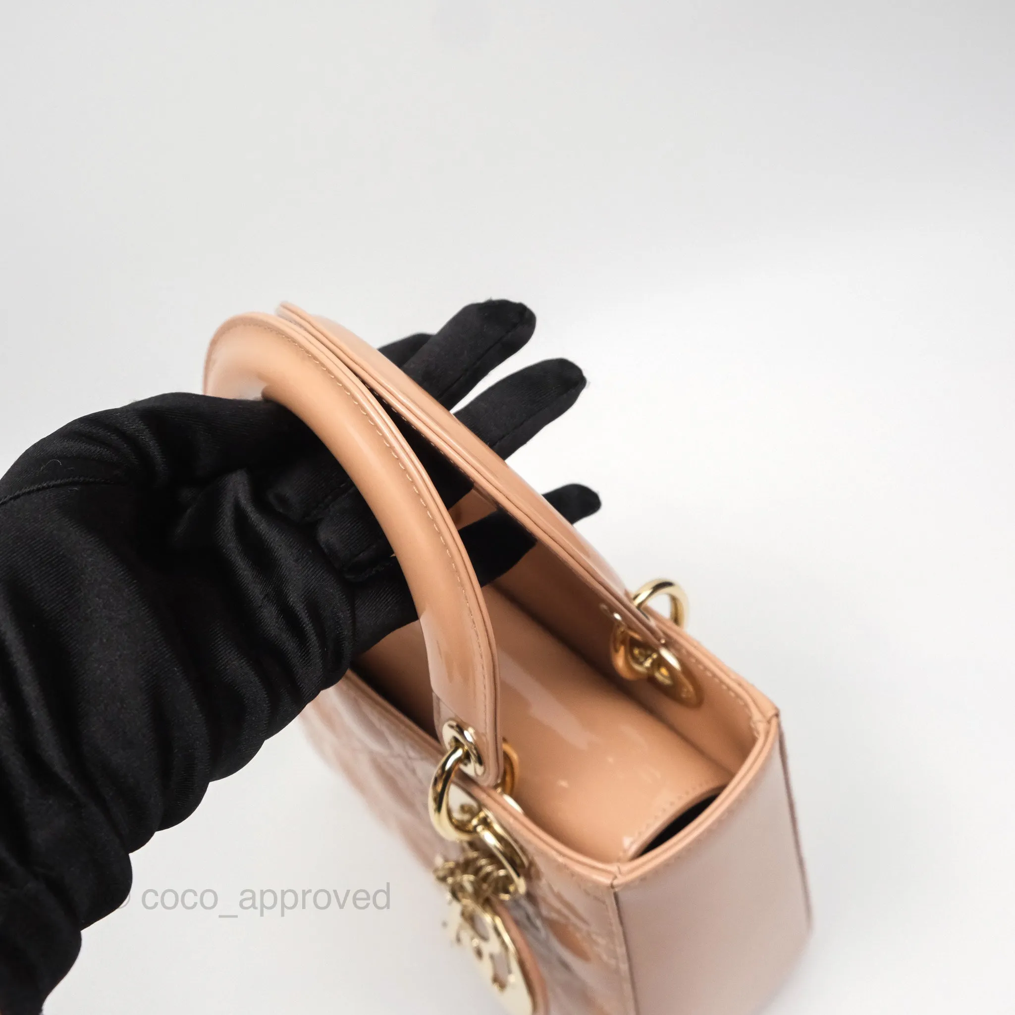 Christian Dior Small Lady Dior My ABCDior Beige Patent Gold Hardware