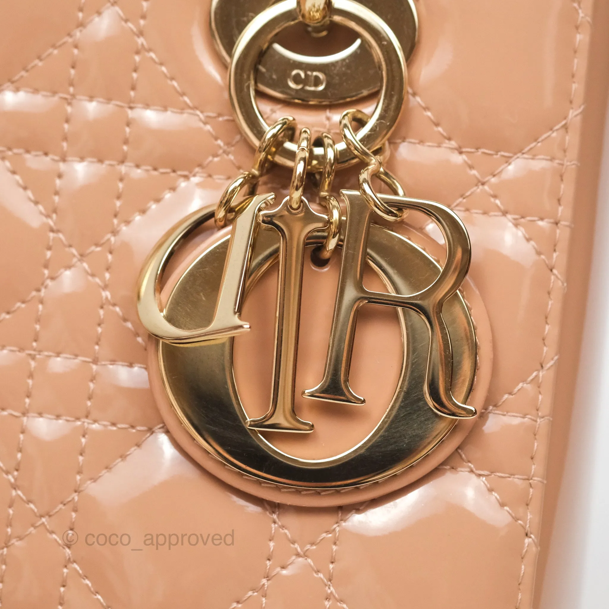 Christian Dior Small Lady Dior My ABCDior Beige Patent Gold Hardware