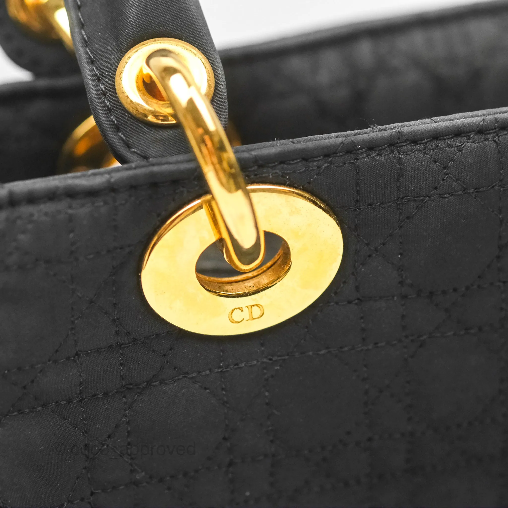 Christian Dior Vintage Medium Cannage Fabric Black Lady Dior Gold Hardware