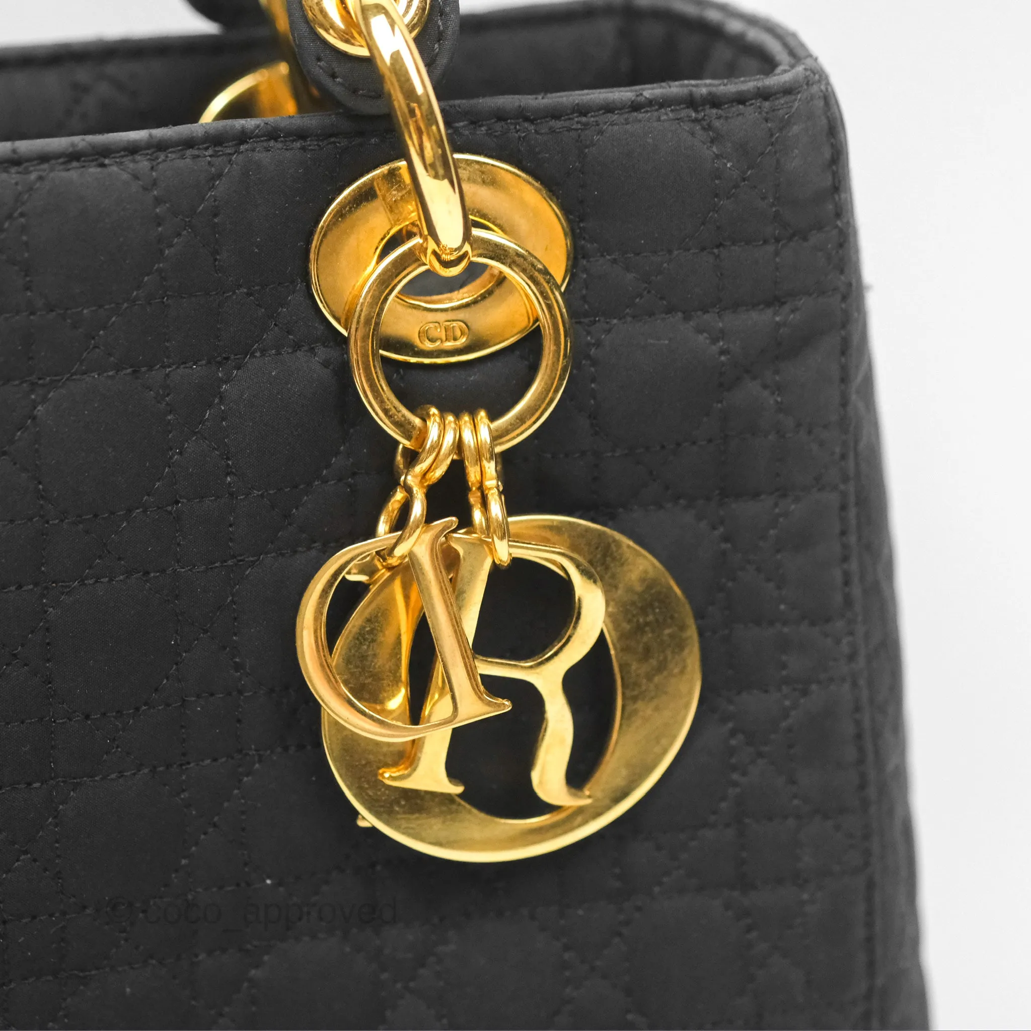 Christian Dior Vintage Medium Cannage Fabric Black Lady Dior Gold Hardware