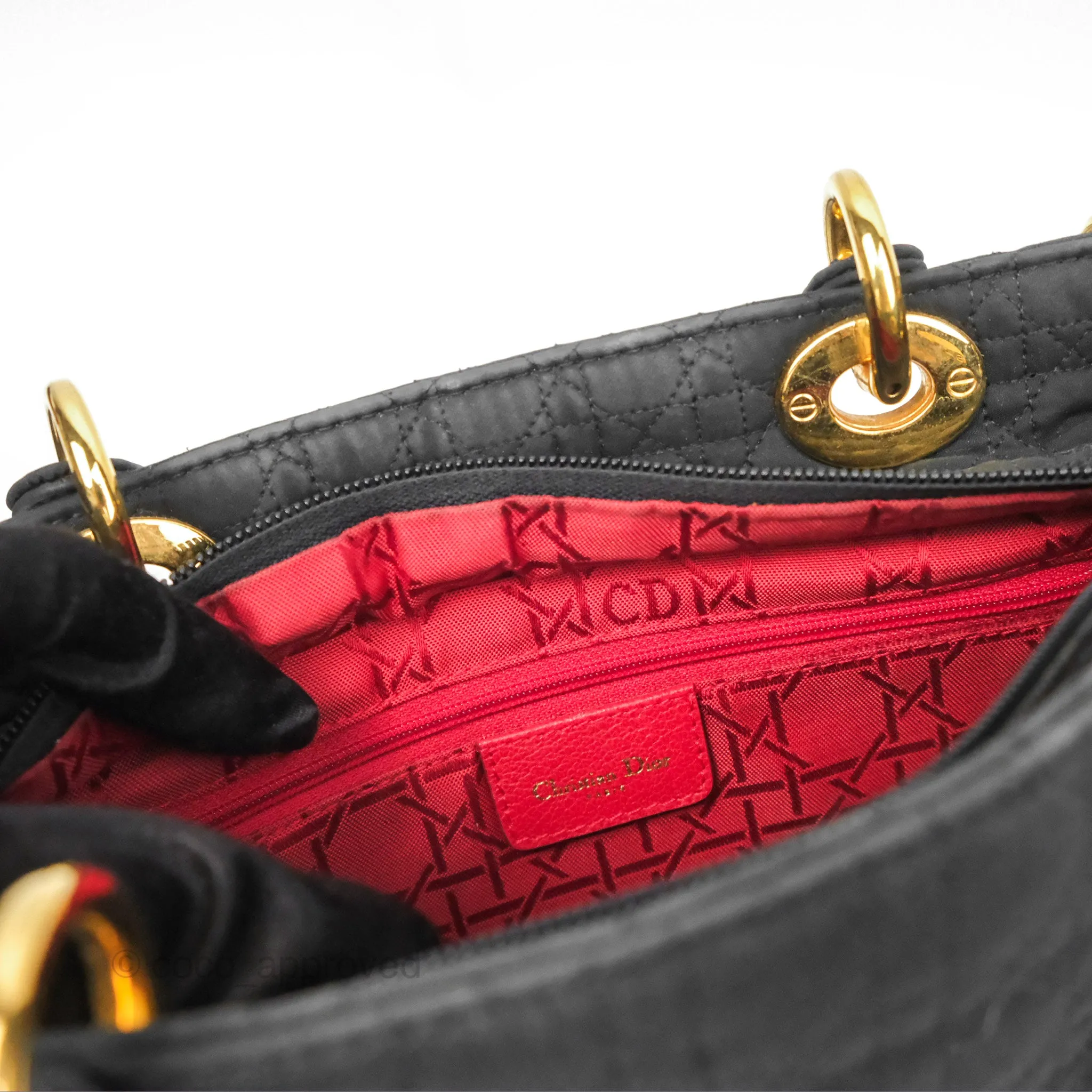 Christian Dior Vintage Medium Cannage Fabric Black Lady Dior Gold Hardware