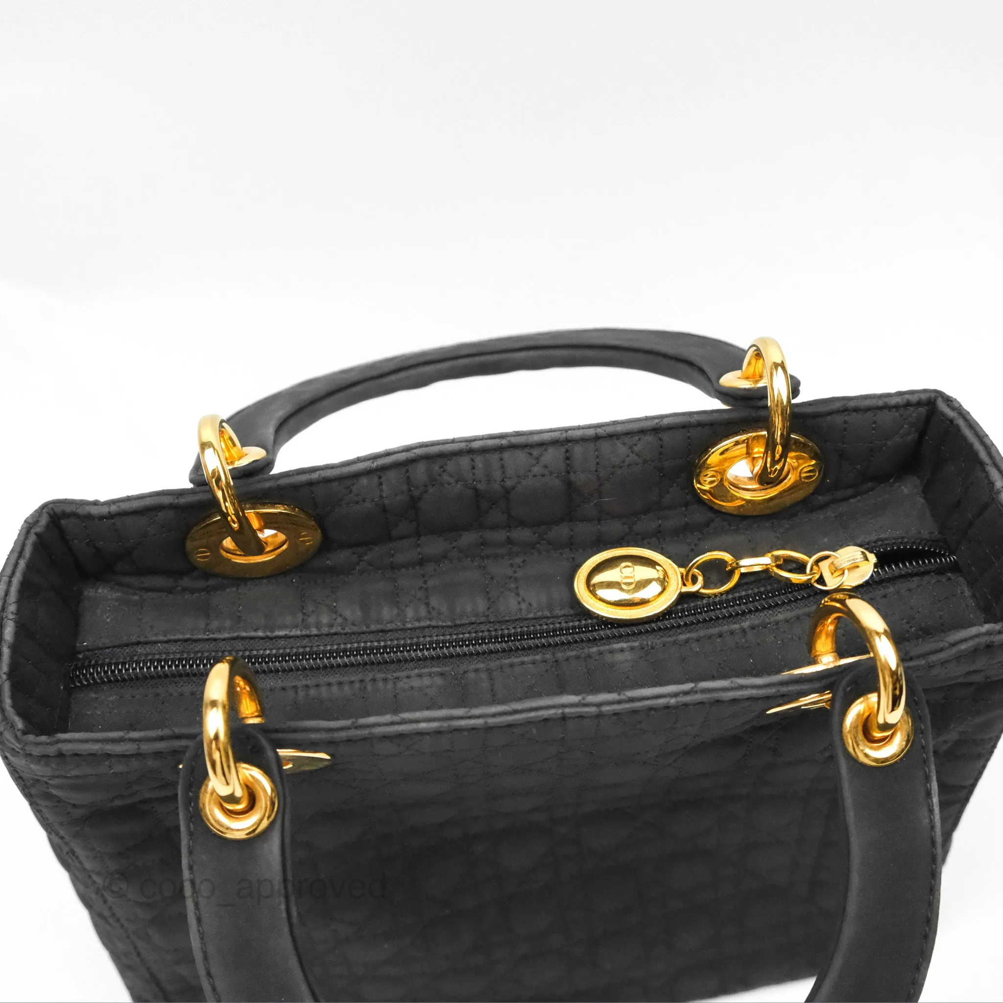 Christian Dior Vintage Medium Cannage Fabric Black Lady Dior Gold Hardware