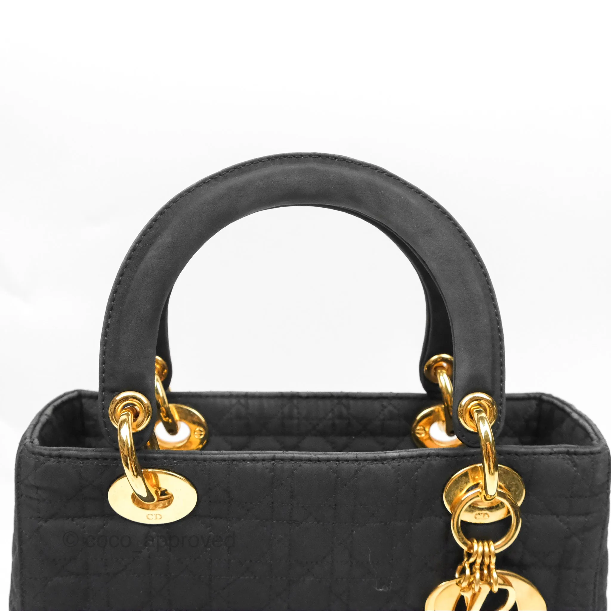Christian Dior Vintage Medium Cannage Fabric Black Lady Dior Gold Hardware