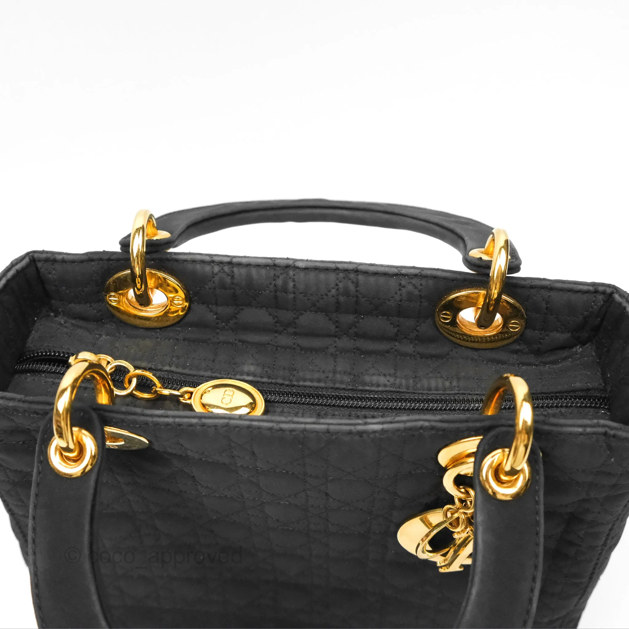 Christian Dior Vintage Medium Cannage Fabric Black Lady Dior Gold Hardware