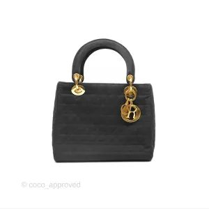 Christian Dior Vintage Medium Cannage Fabric Black Lady Dior Gold Hardware