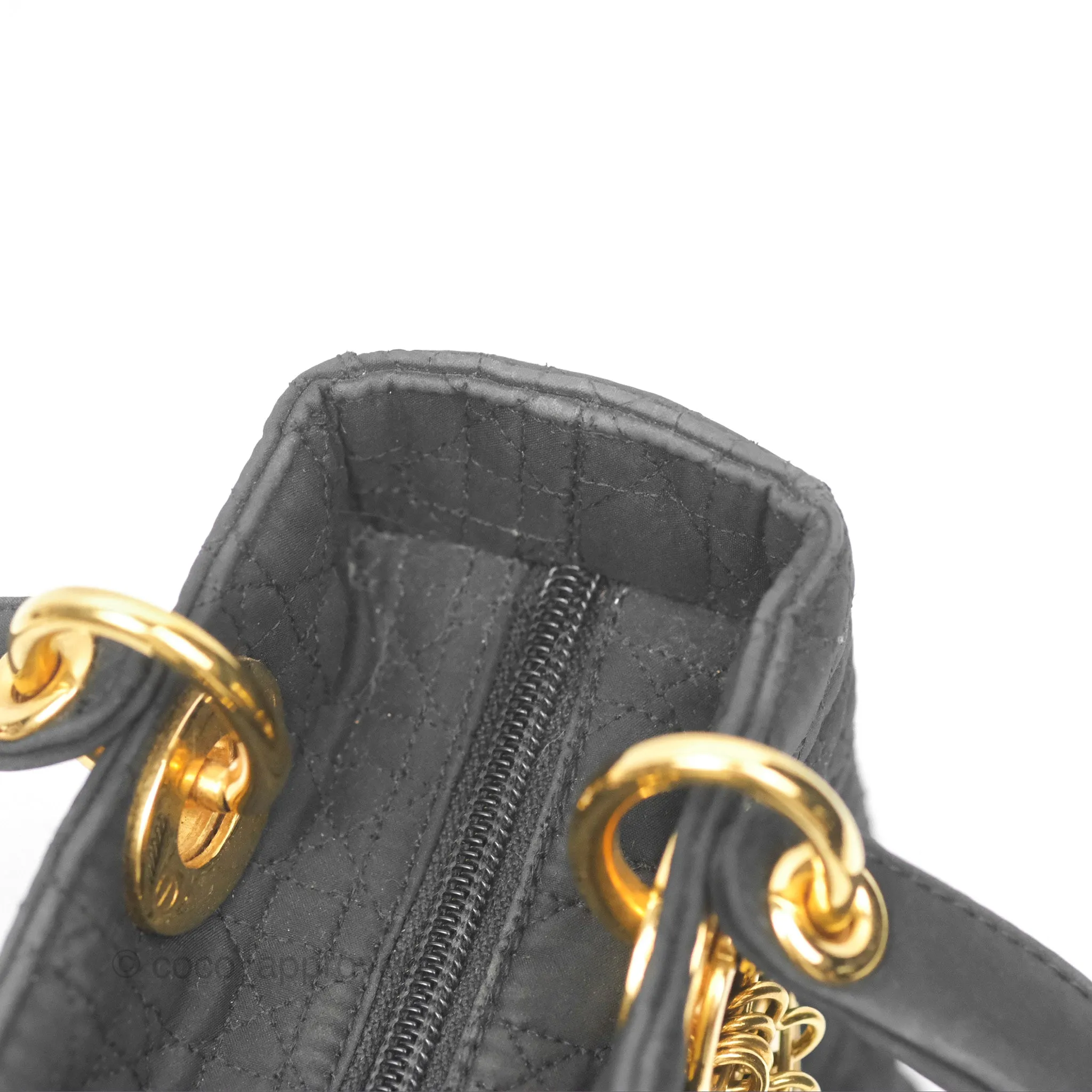 Christian Dior Vintage Medium Cannage Fabric Black Lady Dior Gold Hardware