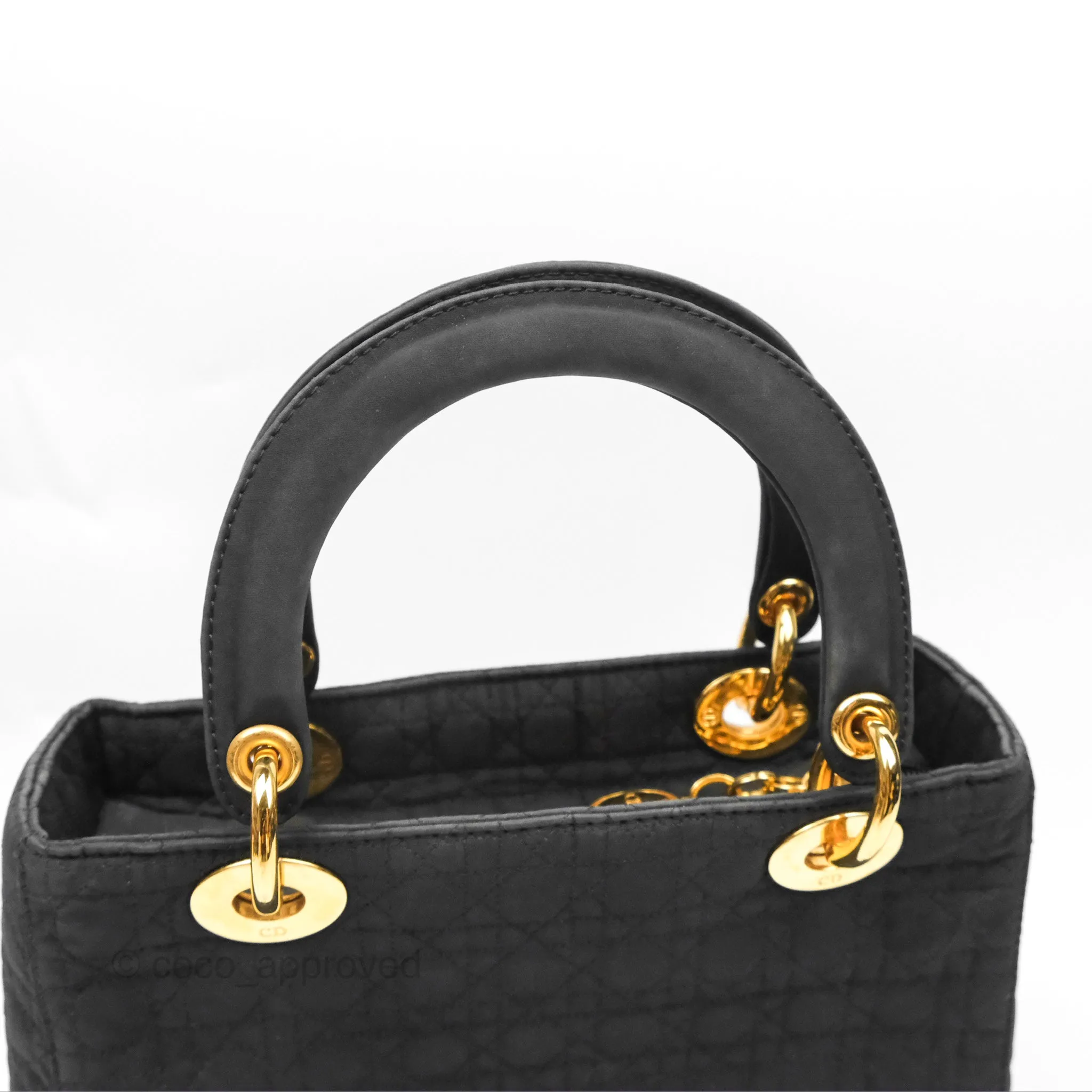 Christian Dior Vintage Medium Cannage Fabric Black Lady Dior Gold Hardware