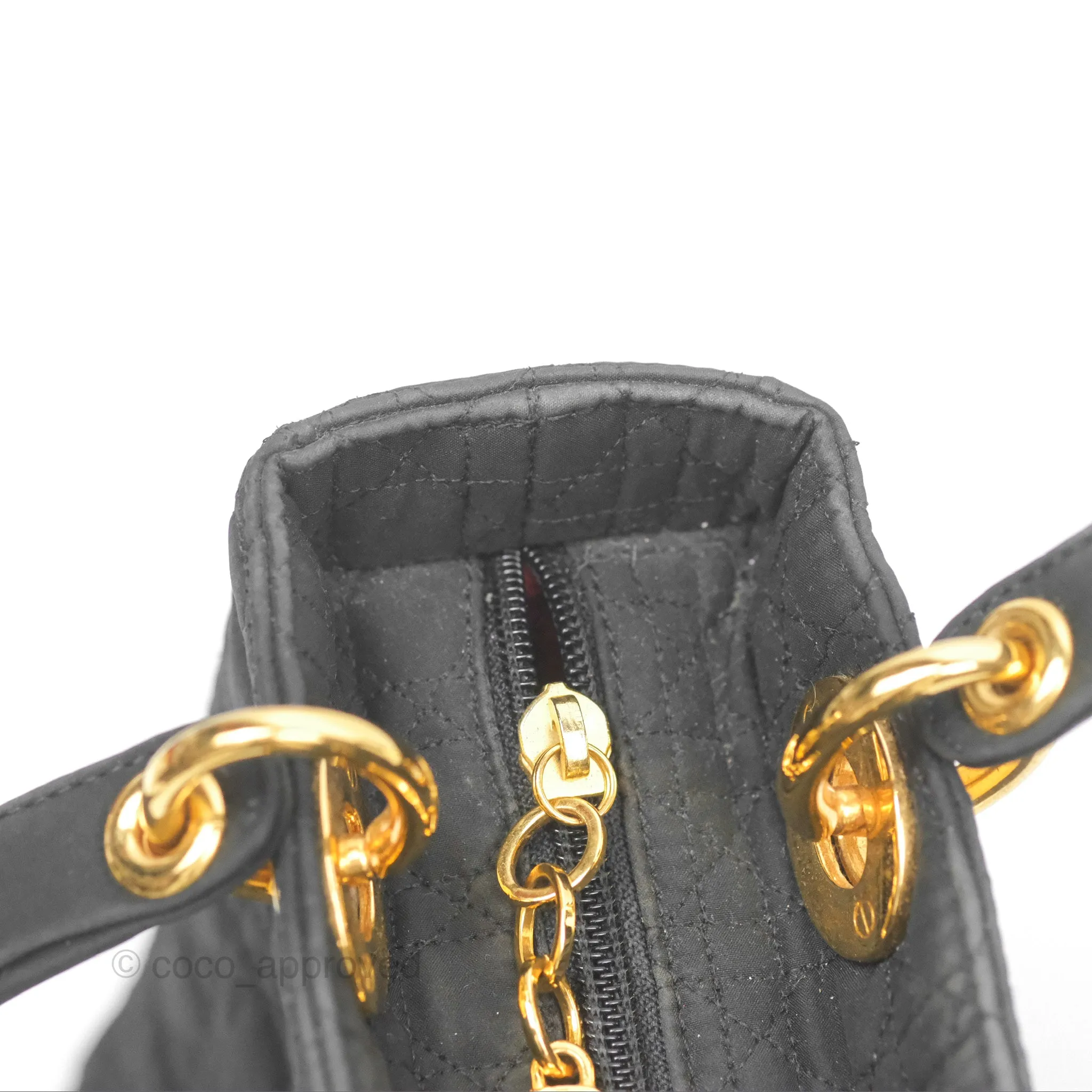 Christian Dior Vintage Medium Cannage Fabric Black Lady Dior Gold Hardware