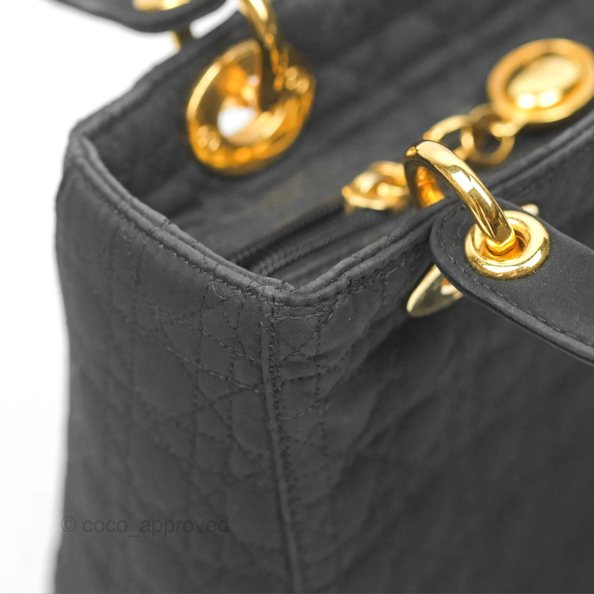 Christian Dior Vintage Medium Cannage Fabric Black Lady Dior Gold Hardware