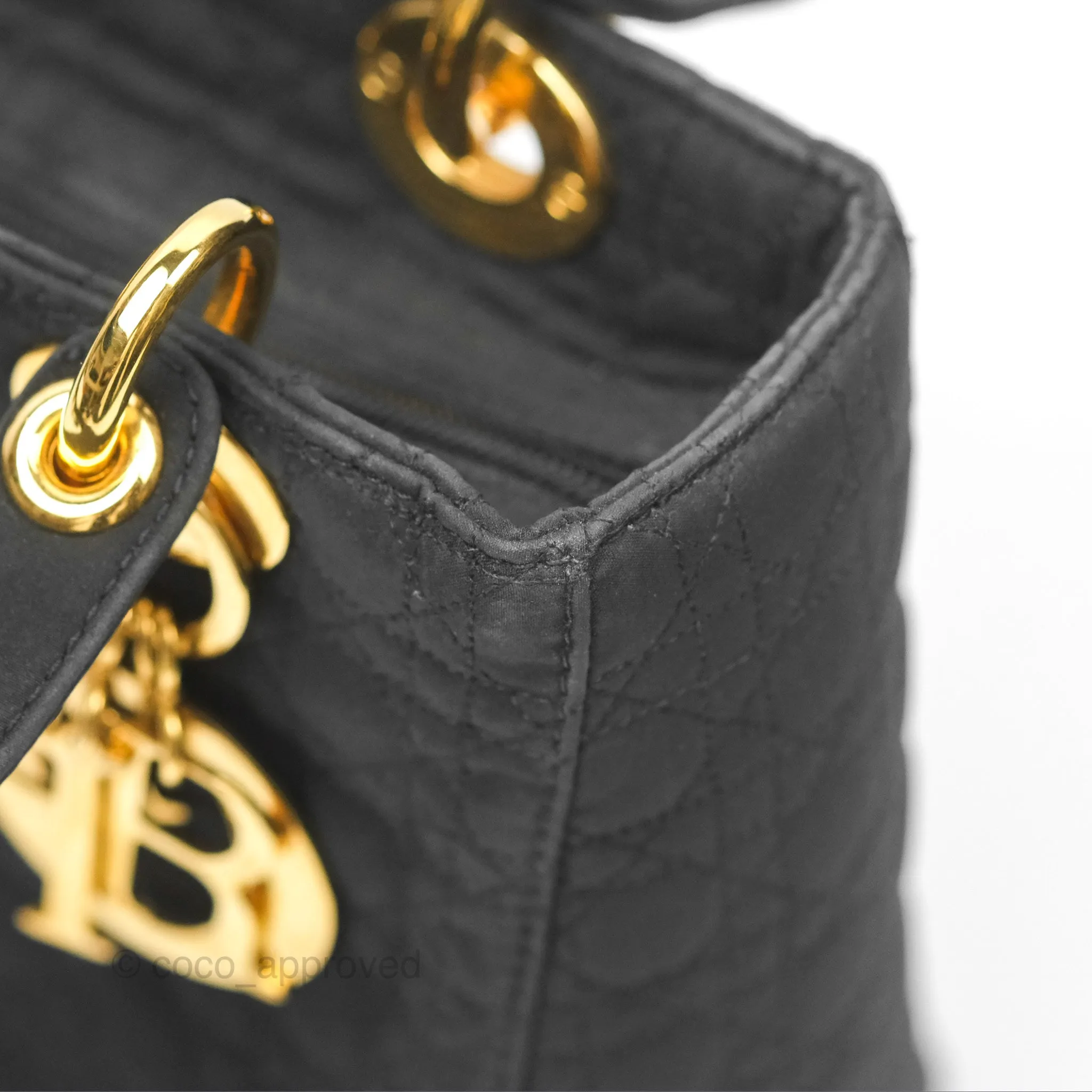Christian Dior Vintage Medium Cannage Fabric Black Lady Dior Gold Hardware