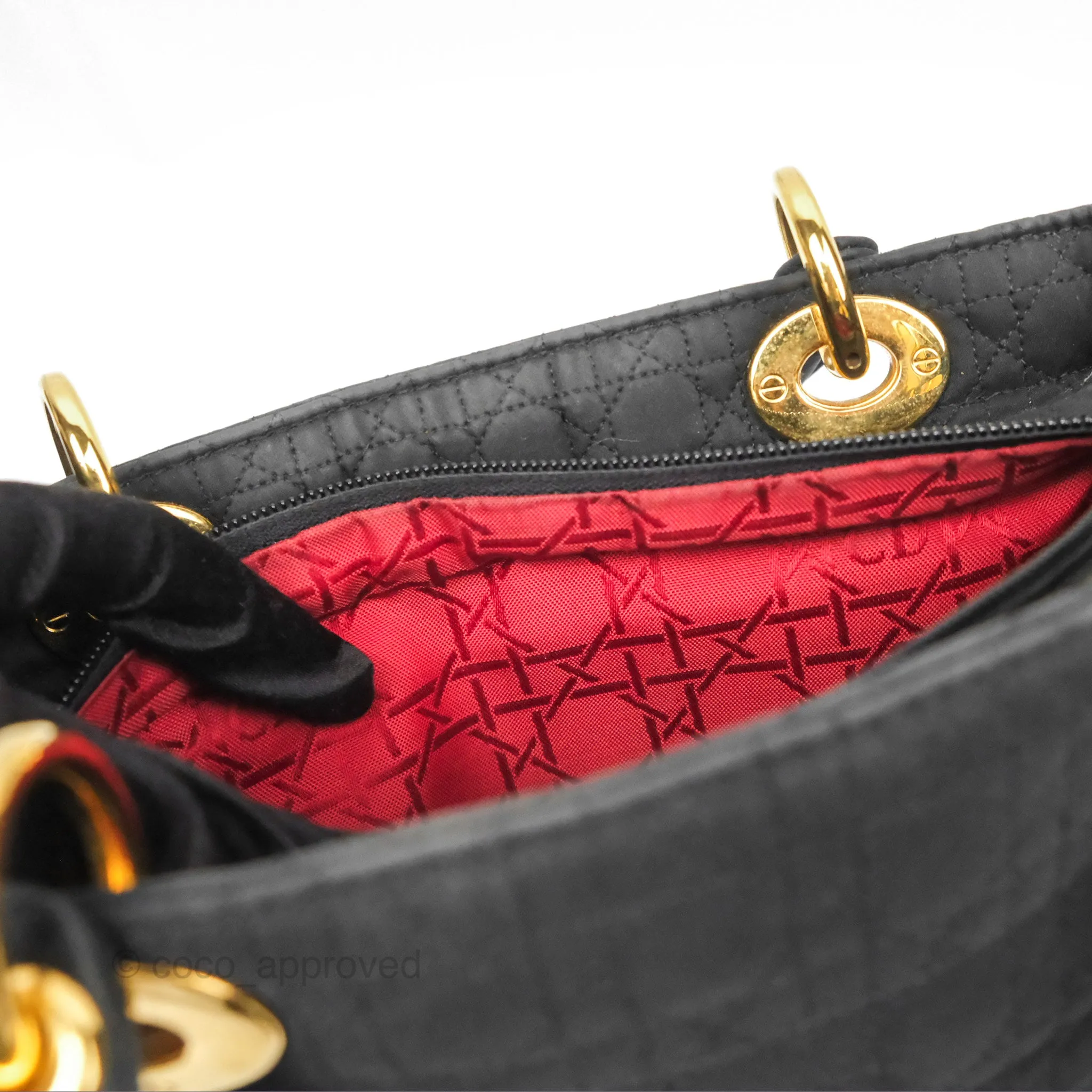 Christian Dior Vintage Medium Cannage Fabric Black Lady Dior Gold Hardware