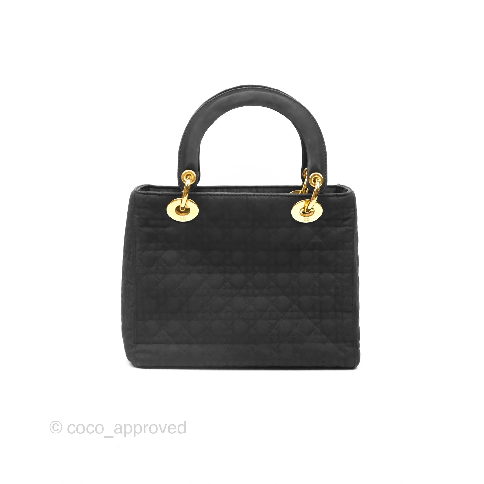 Christian Dior Vintage Medium Cannage Fabric Black Lady Dior Gold Hardware