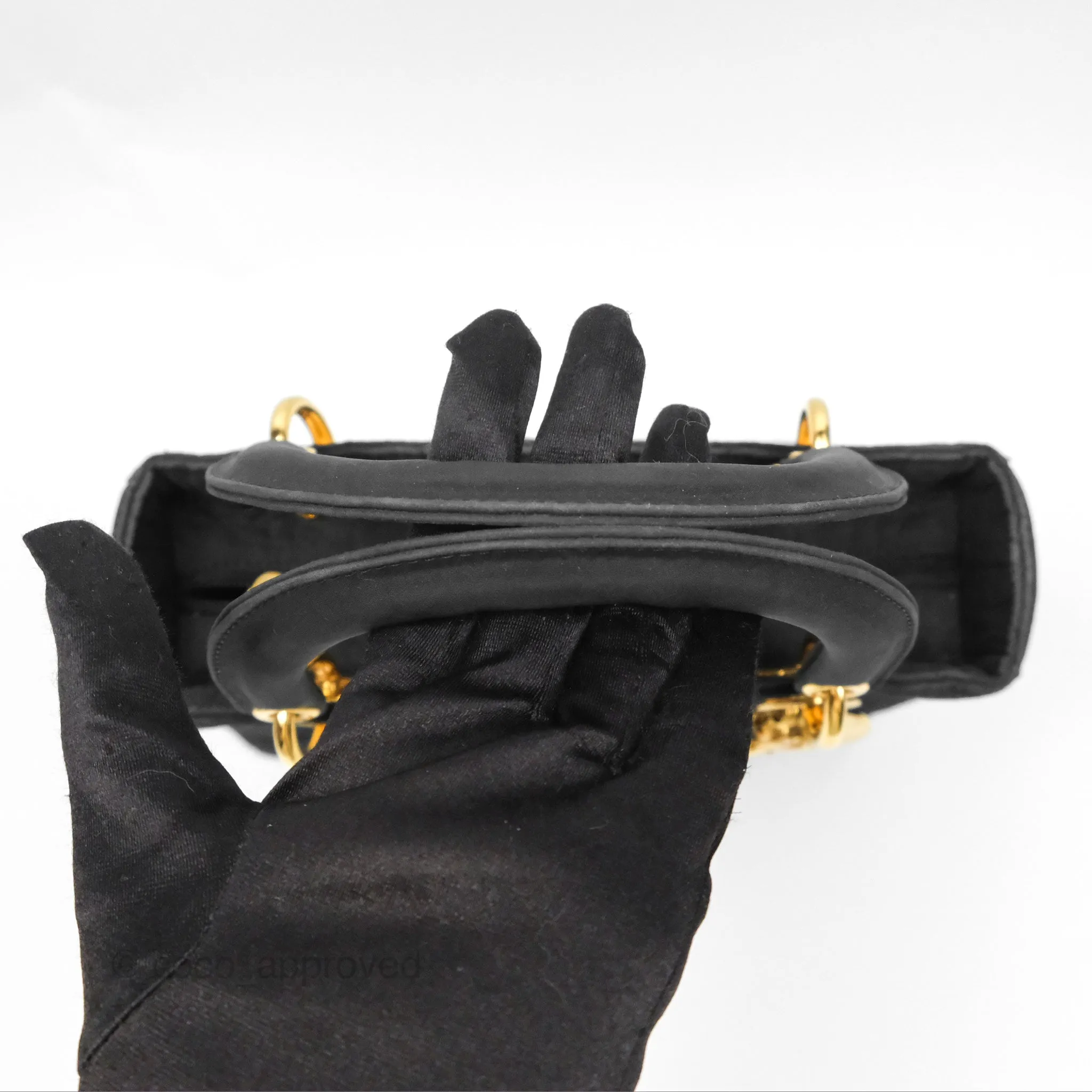 Christian Dior Vintage Medium Cannage Fabric Black Lady Dior Gold Hardware