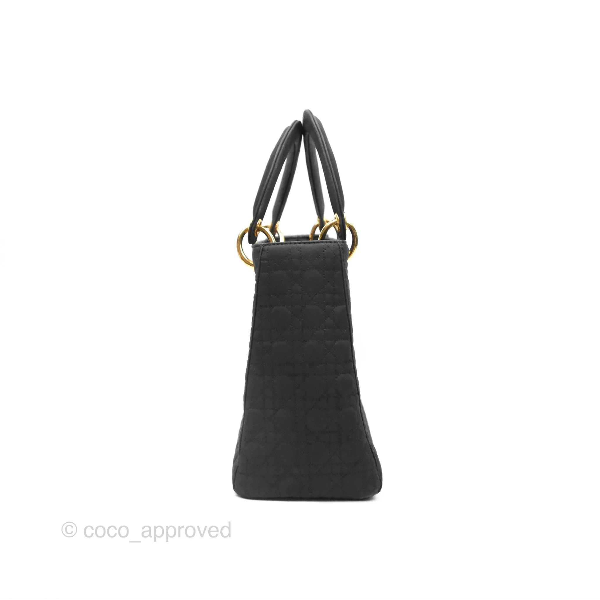 Christian Dior Vintage Medium Cannage Fabric Black Lady Dior Gold Hardware