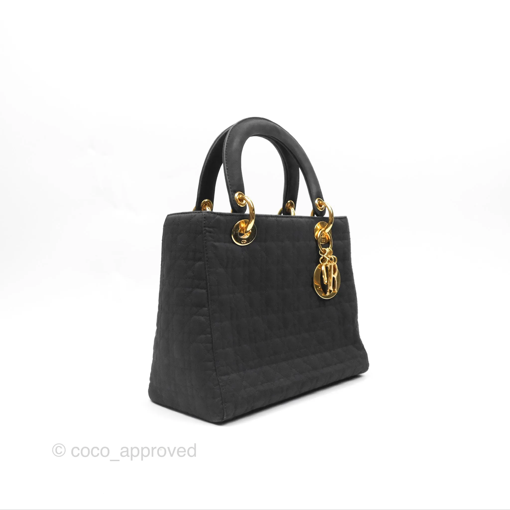 Christian Dior Vintage Medium Cannage Fabric Black Lady Dior Gold Hardware
