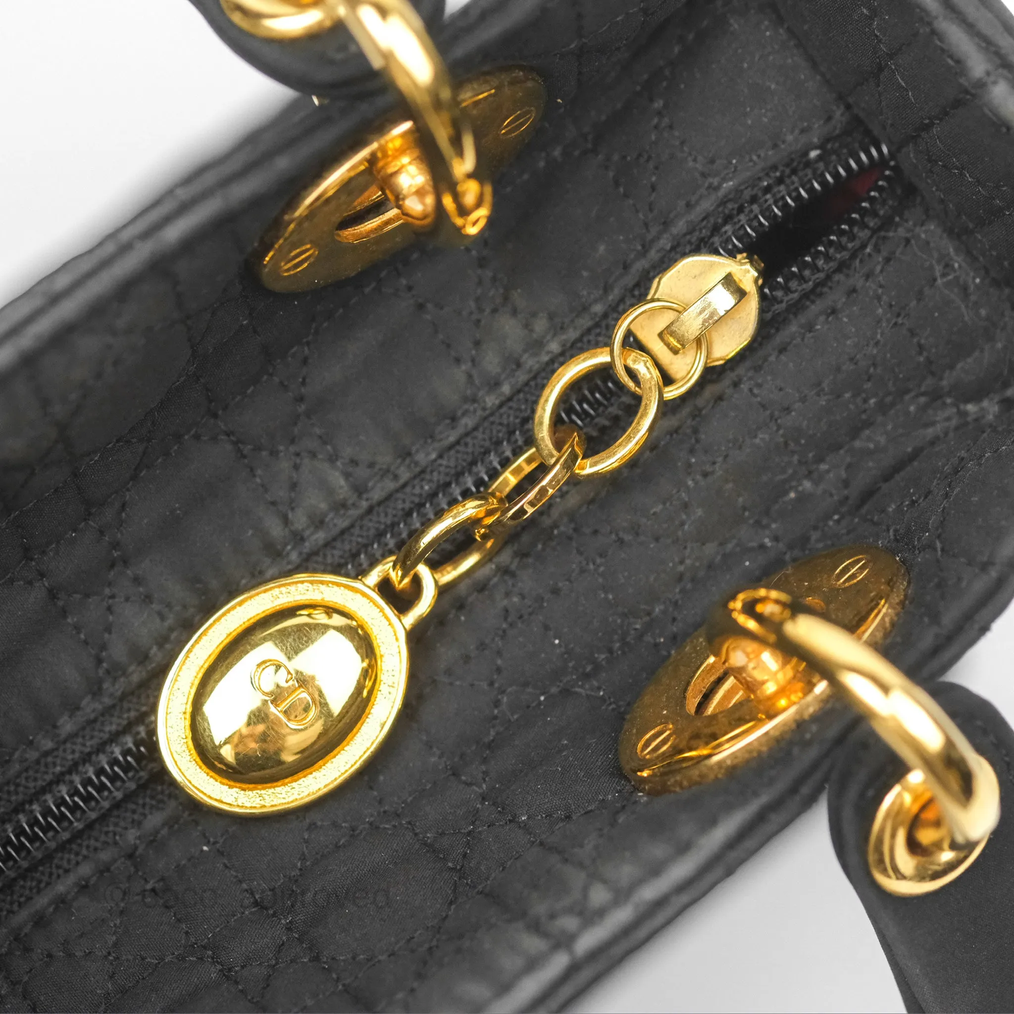 Christian Dior Vintage Medium Cannage Fabric Black Lady Dior Gold Hardware