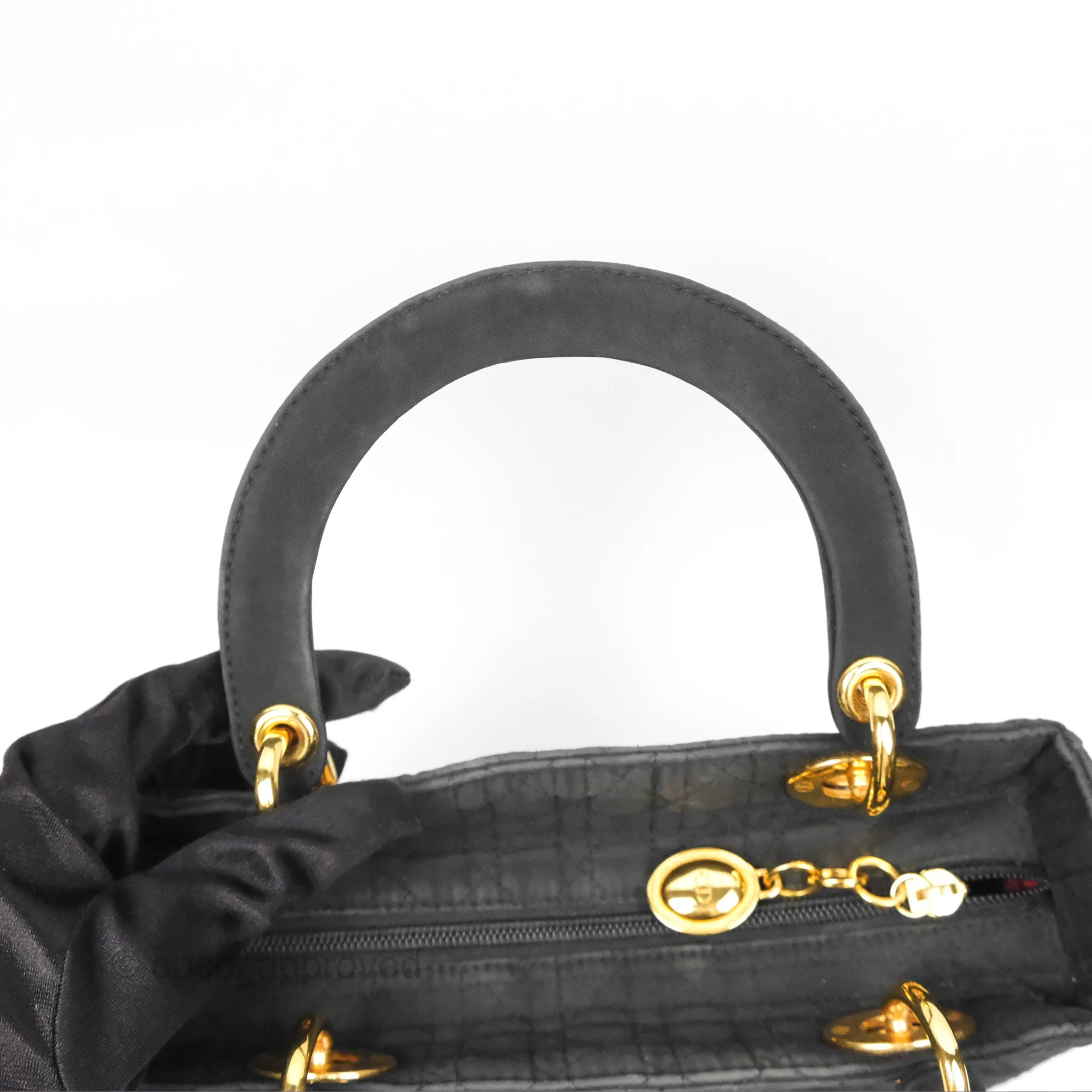 Christian Dior Vintage Medium Cannage Fabric Black Lady Dior Gold Hardware