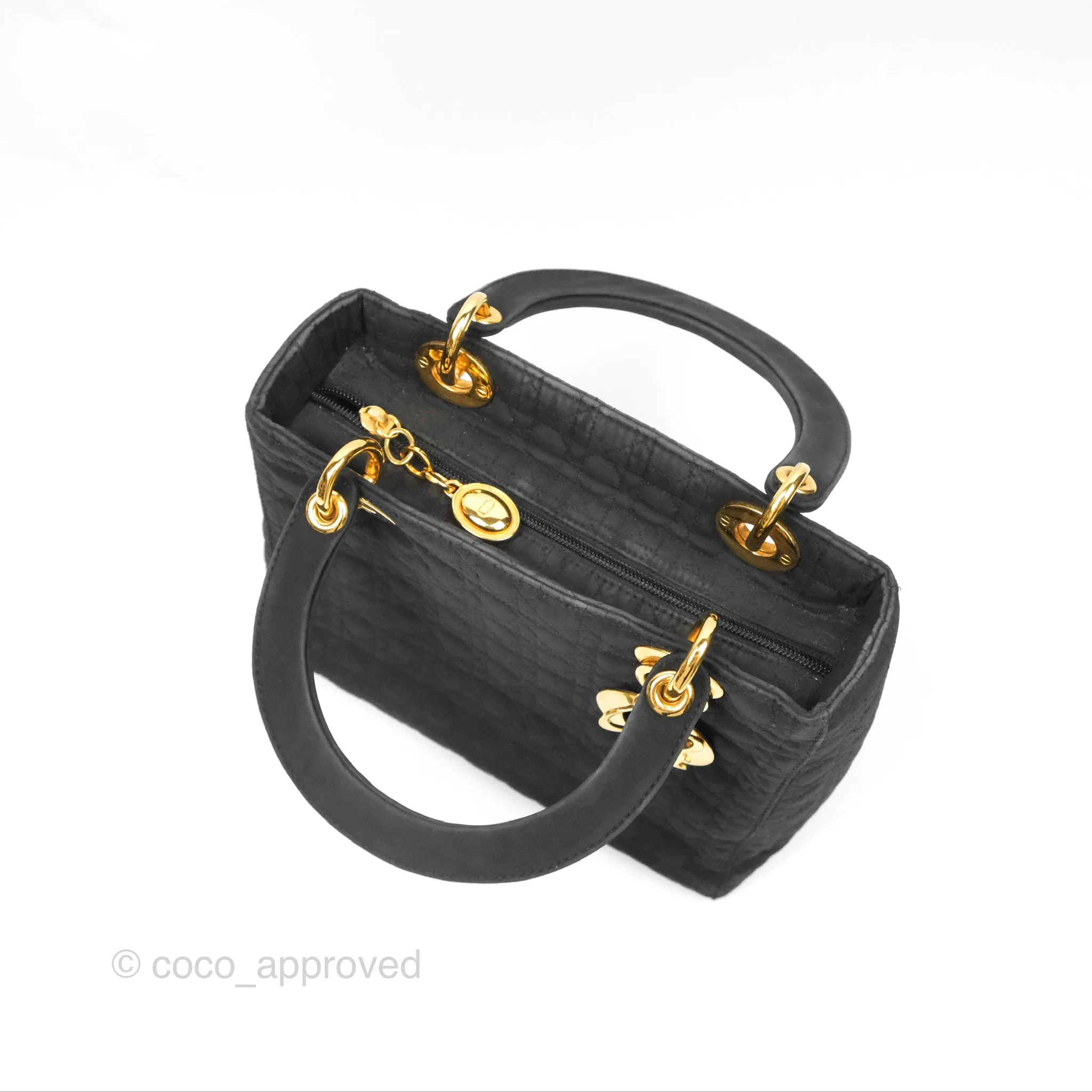 Christian Dior Vintage Medium Cannage Fabric Black Lady Dior Gold Hardware