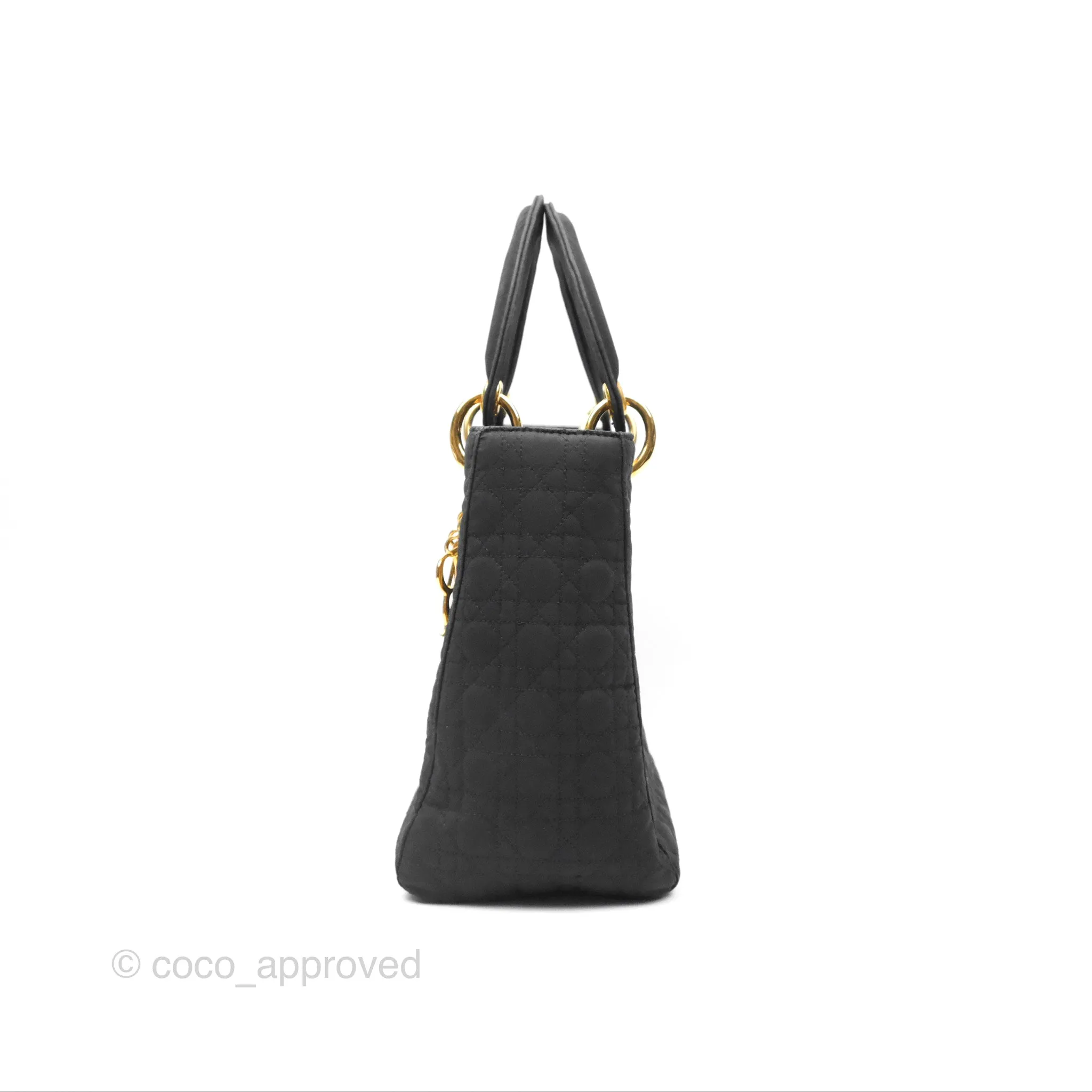 Christian Dior Vintage Medium Cannage Fabric Black Lady Dior Gold Hardware
