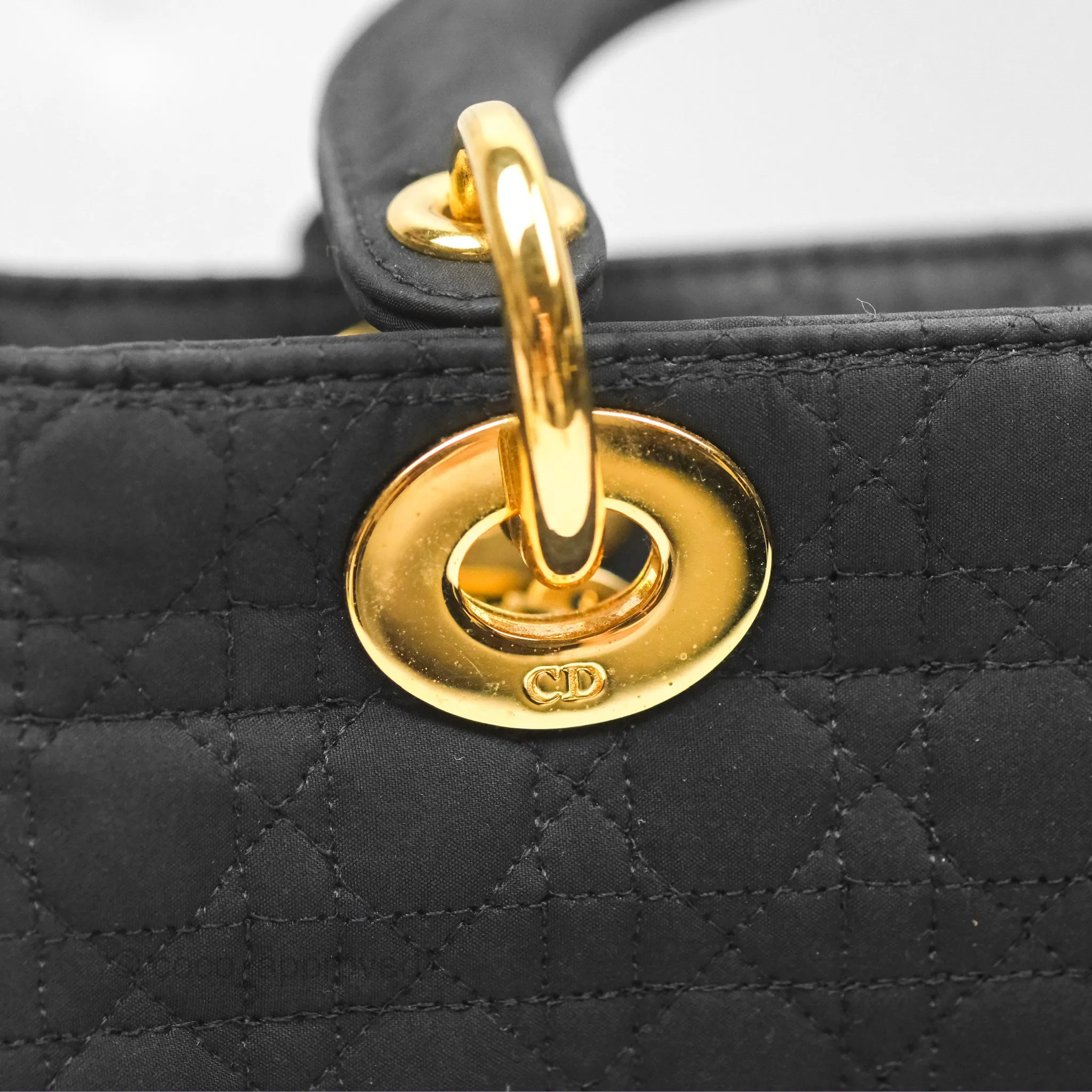 Christian Dior Vintage Medium Cannage Fabric Black Lady Dior Gold Hardware