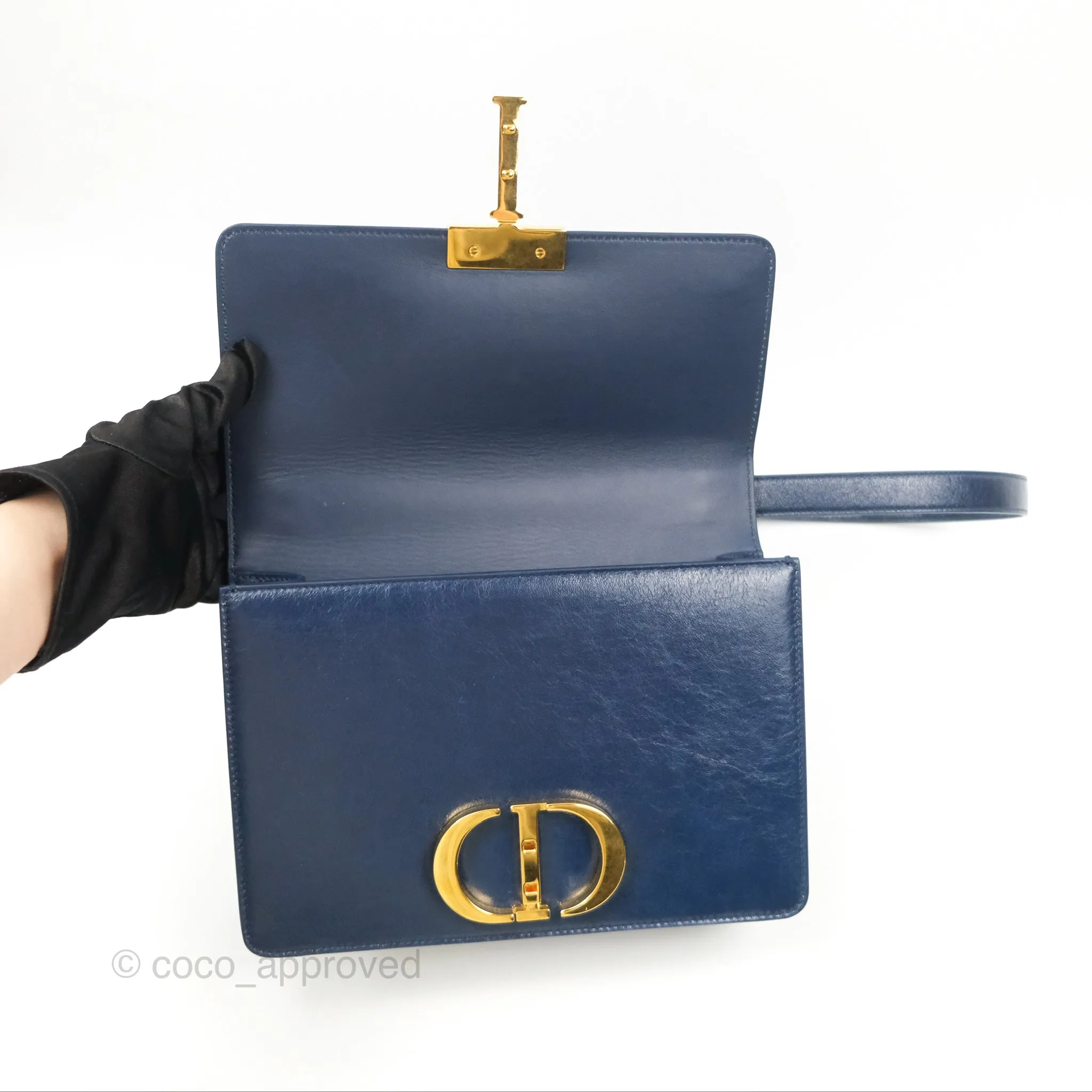 Dior 30 Montaigne Bag Navy Shiny Crinkled Lambskin