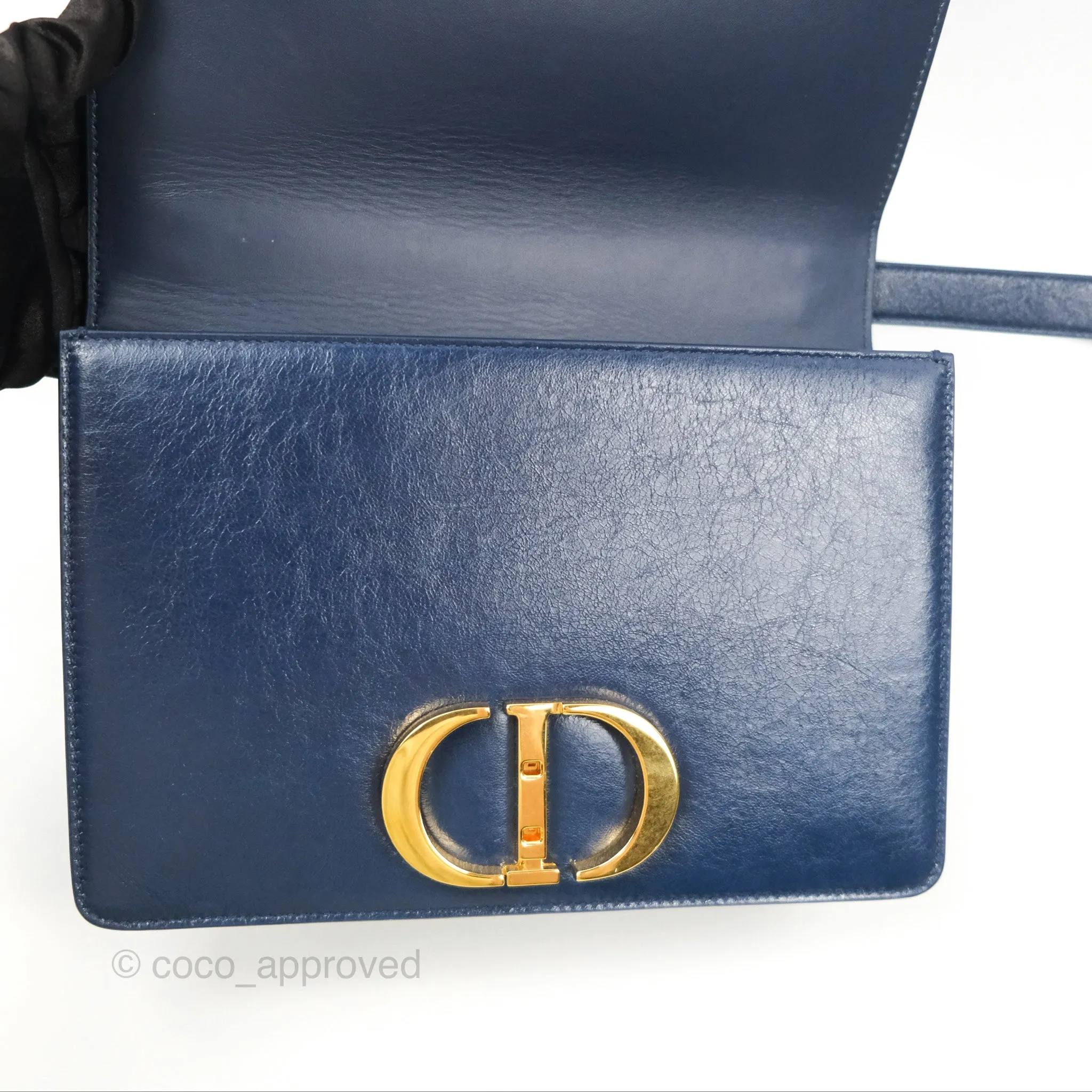 Dior 30 Montaigne Bag Navy Shiny Crinkled Lambskin