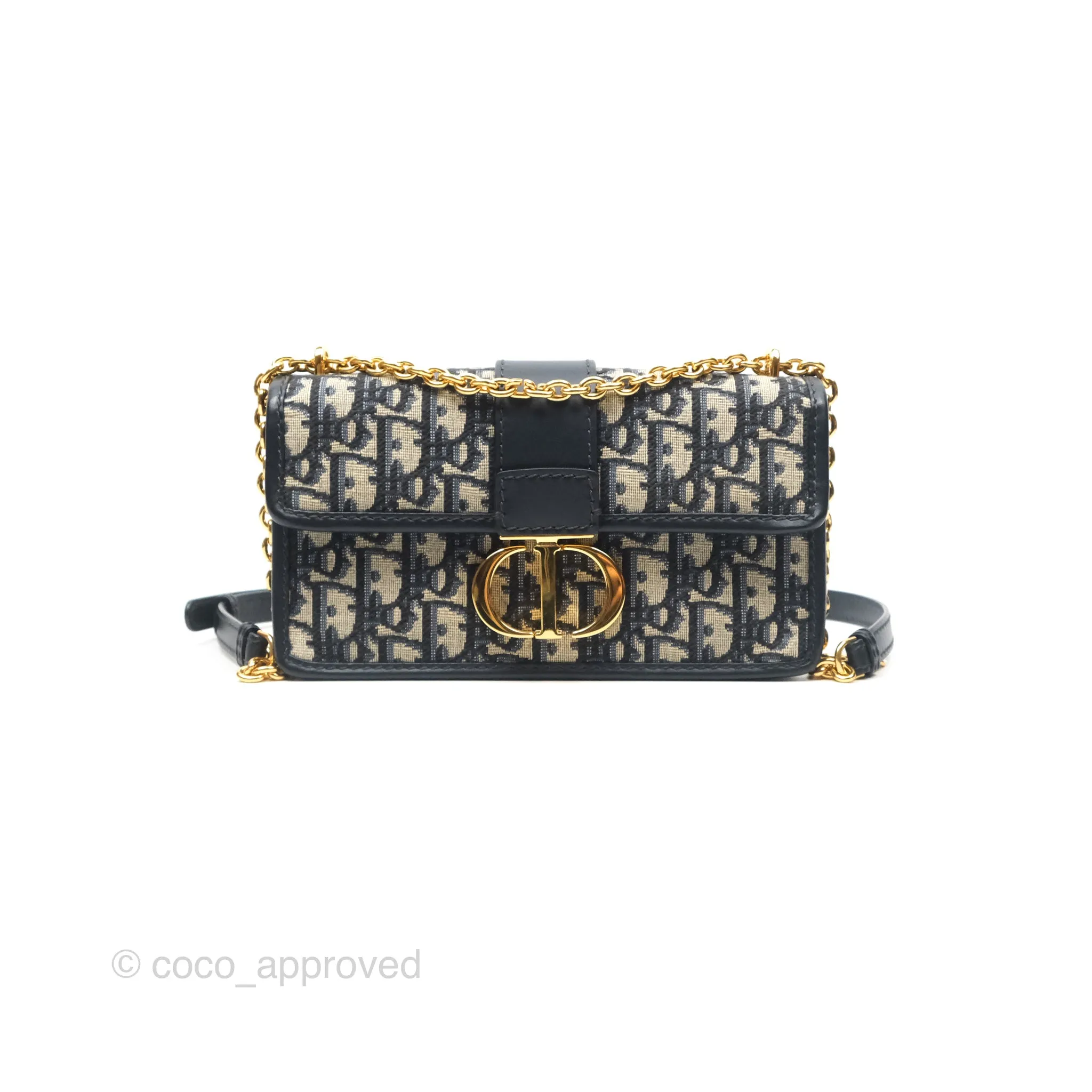 Dior 30 Montaigne East-West Bag With Chain Blue Dior Oblique Jacquard
