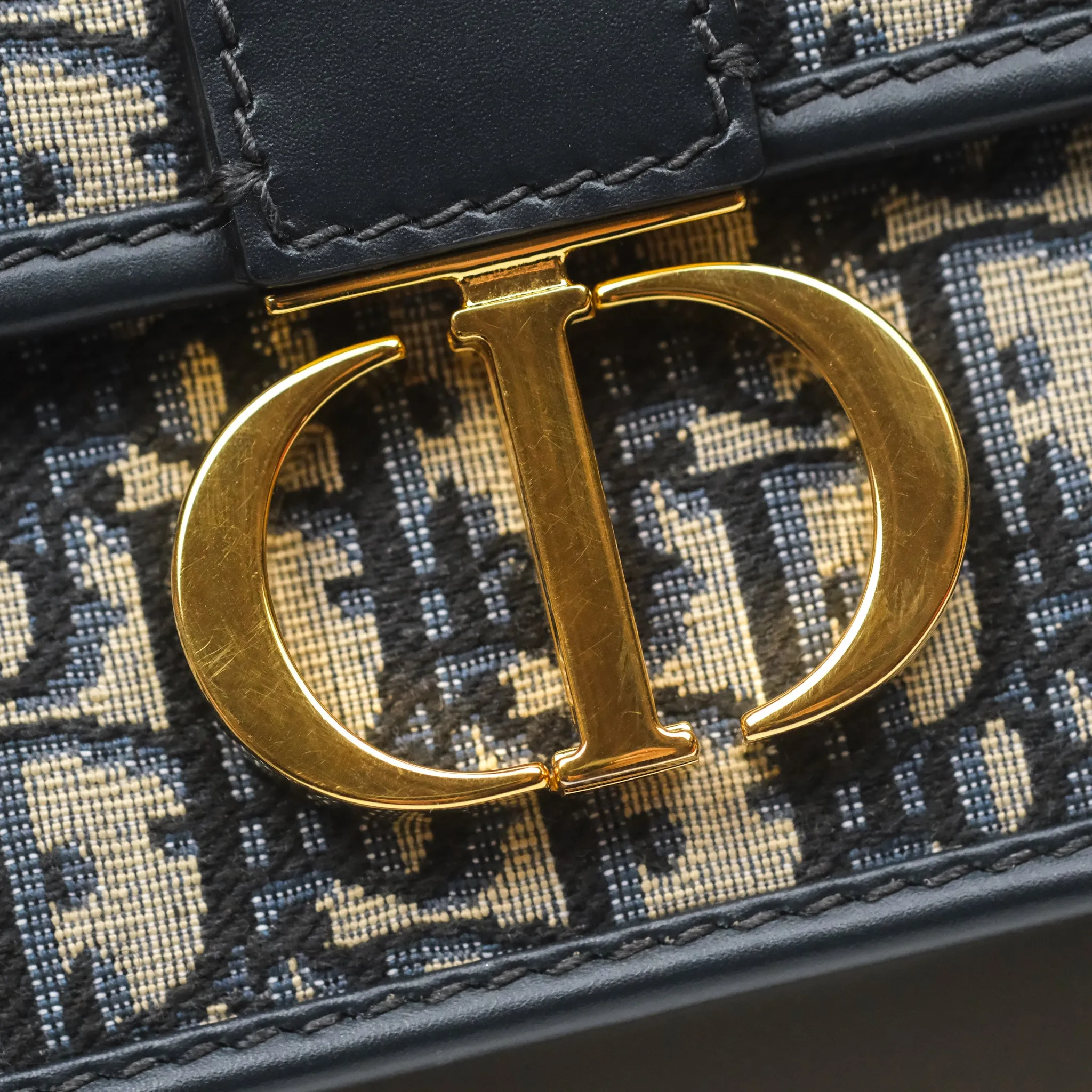 Dior 30 Montaigne East-West Bag With Chain Blue Dior Oblique Jacquard