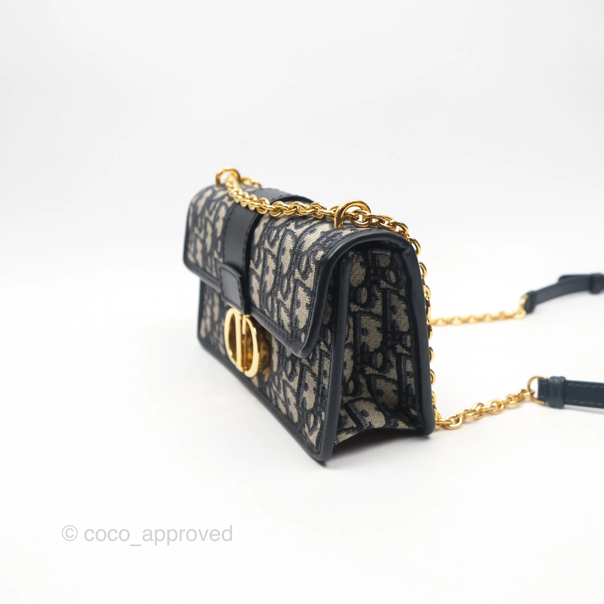 Dior 30 Montaigne East-West Bag With Chain Blue Dior Oblique Jacquard