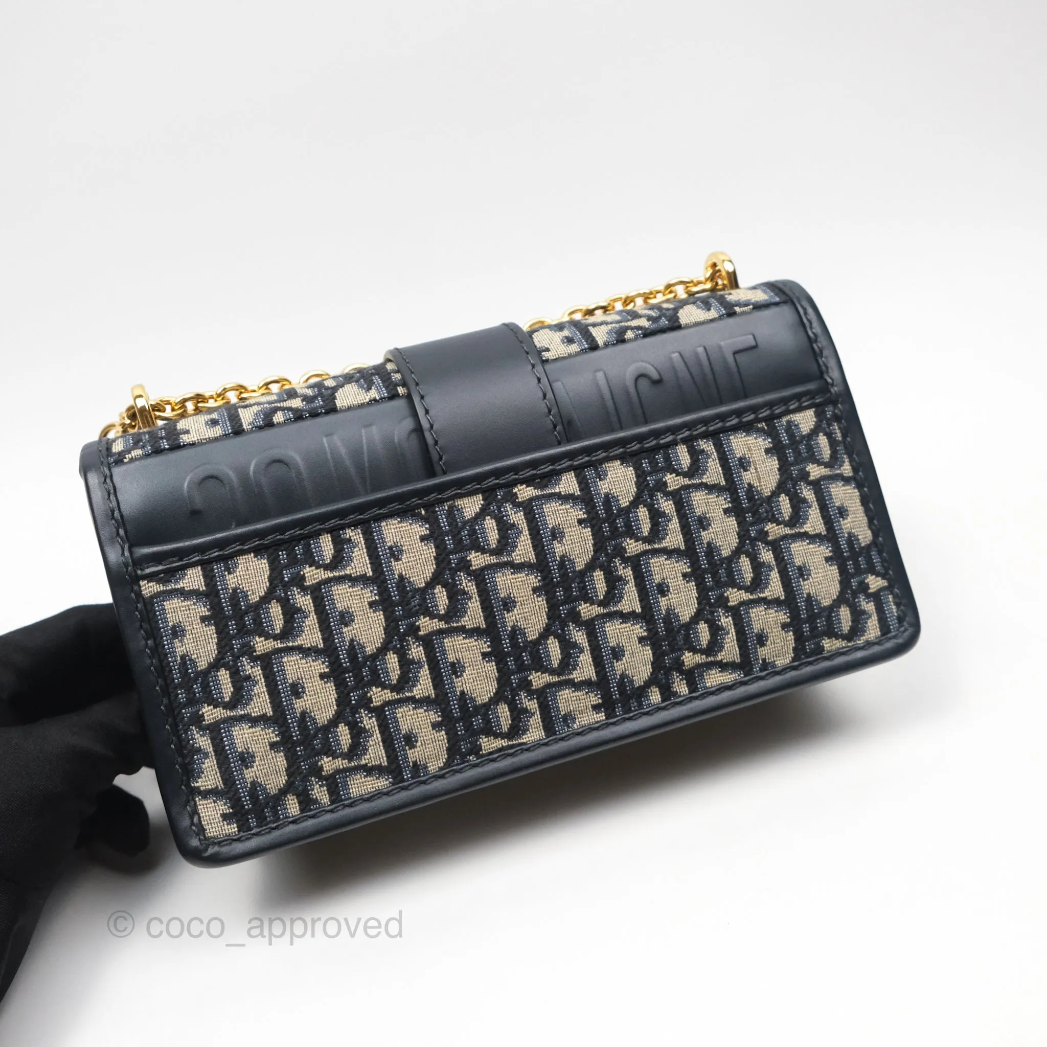 Dior 30 Montaigne East-West Bag With Chain Blue Dior Oblique Jacquard