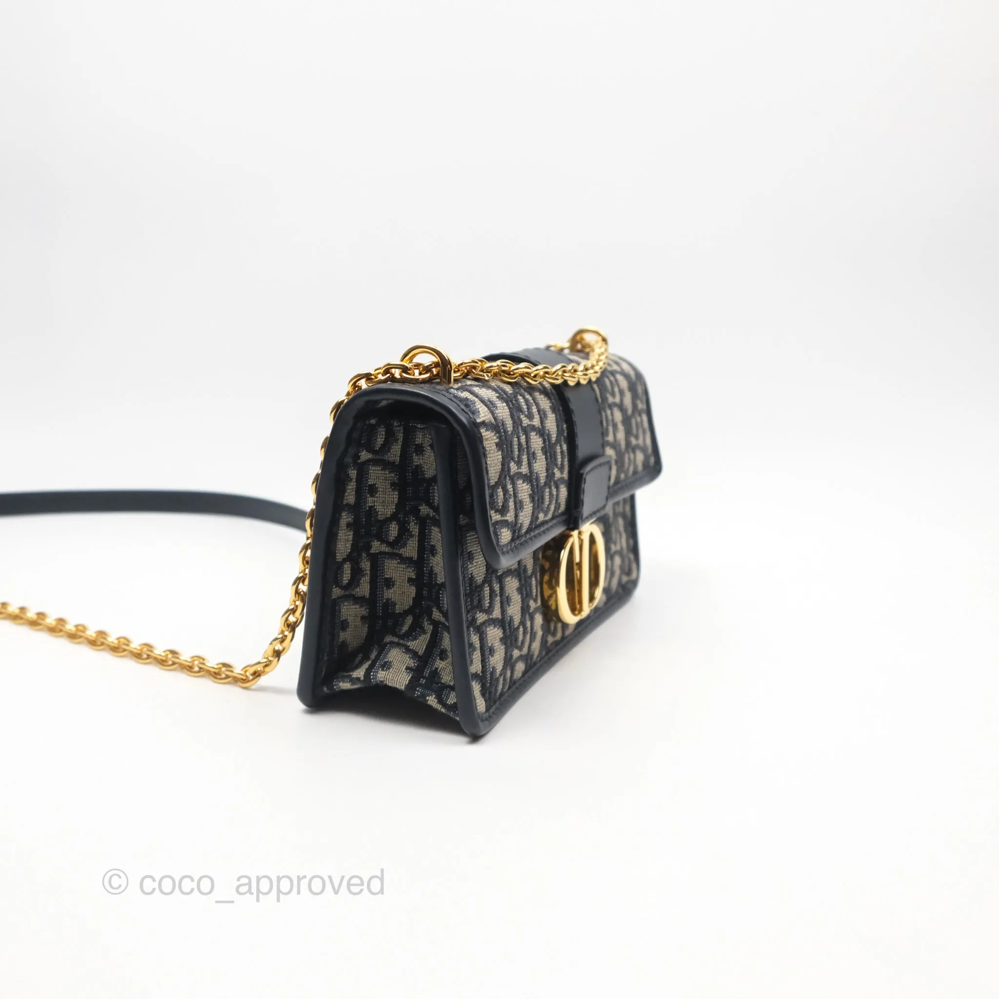 Dior 30 Montaigne East-West Bag With Chain Blue Dior Oblique Jacquard