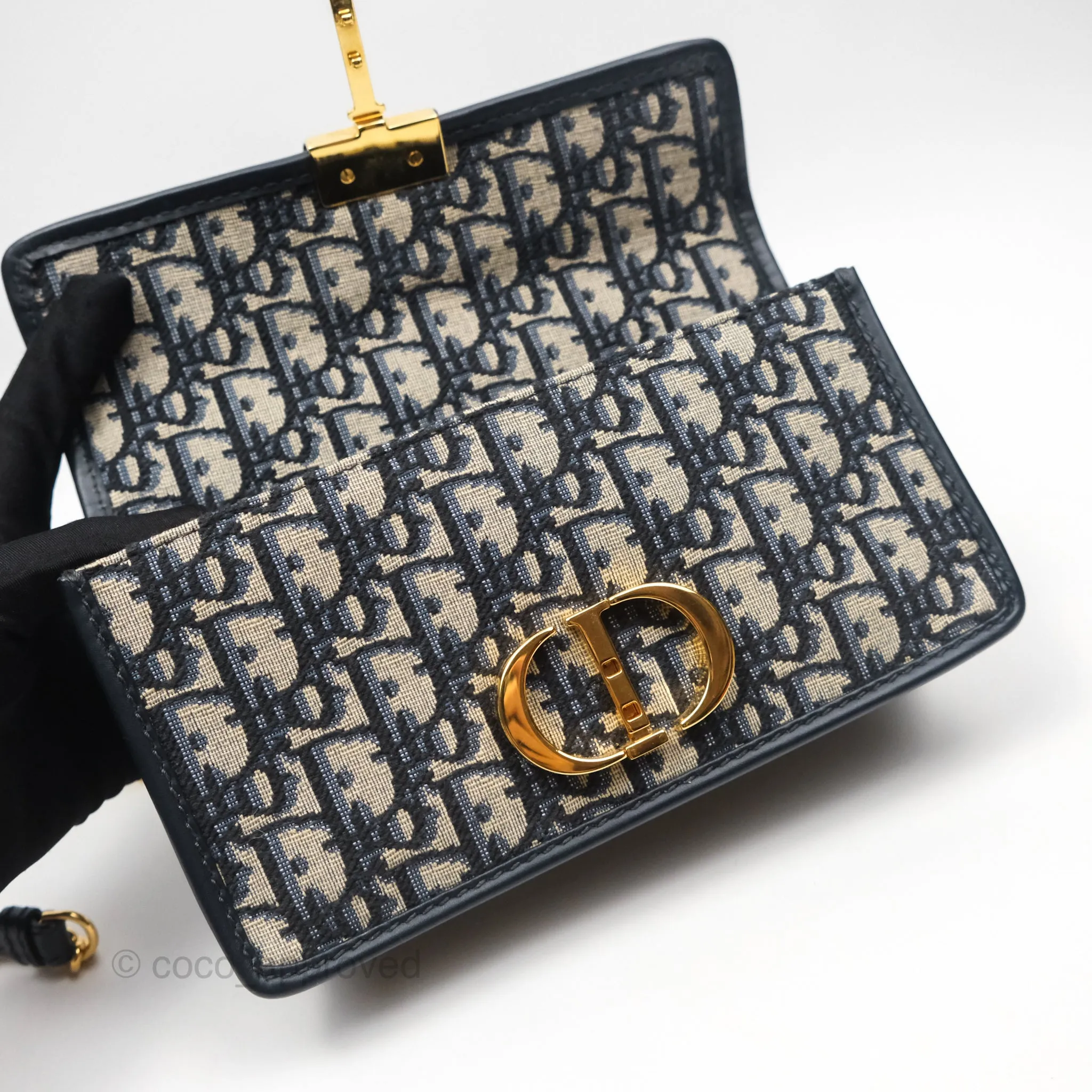 Dior 30 Montaigne East-West Bag With Chain Blue Dior Oblique Jacquard