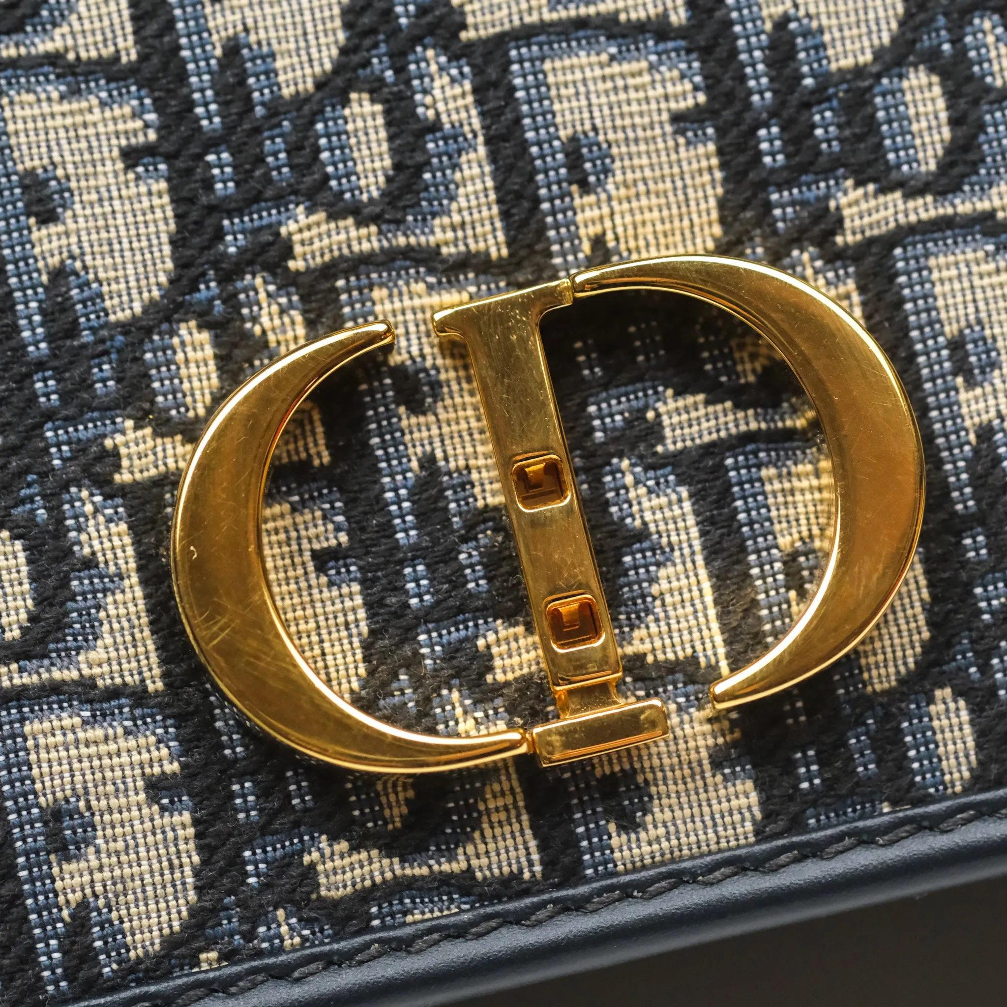Dior 30 Montaigne East-West Bag With Chain Blue Dior Oblique Jacquard